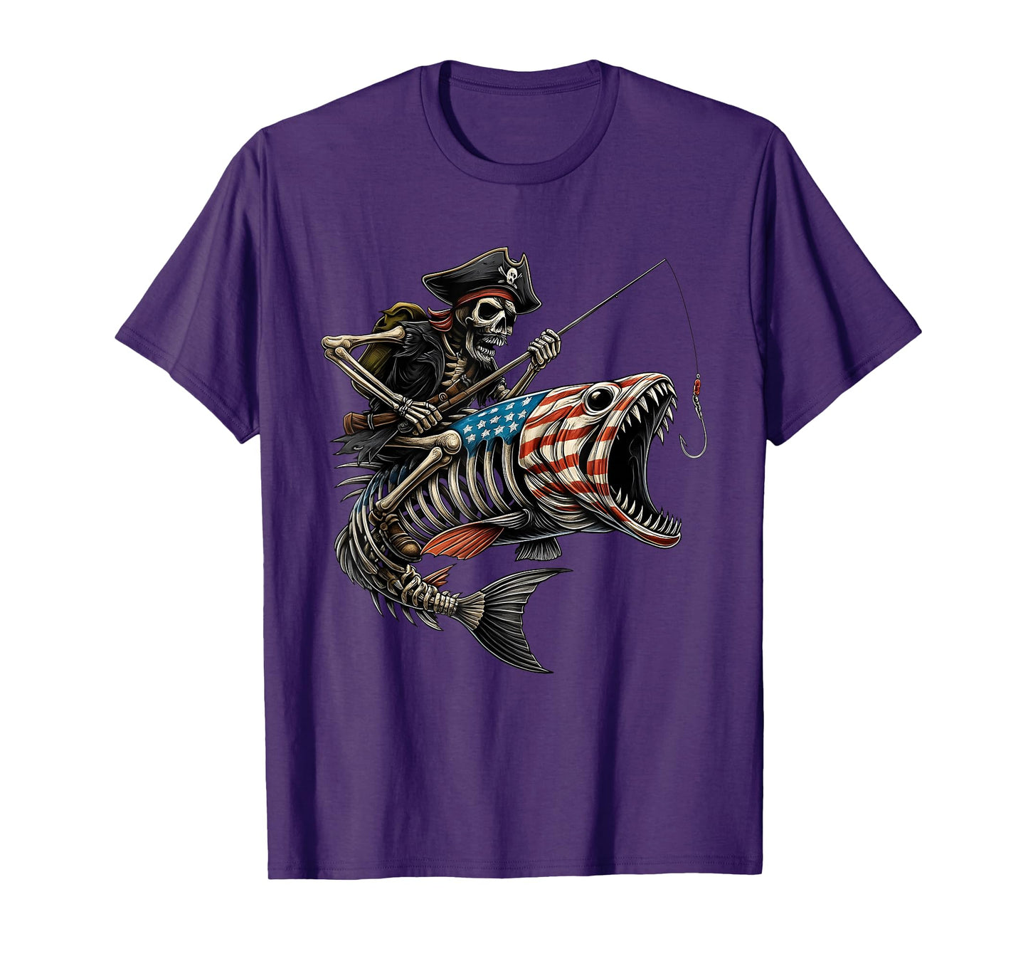 Bruh I’m a Pirate Fishing Skeleton American Flag Fish T-Shirt
