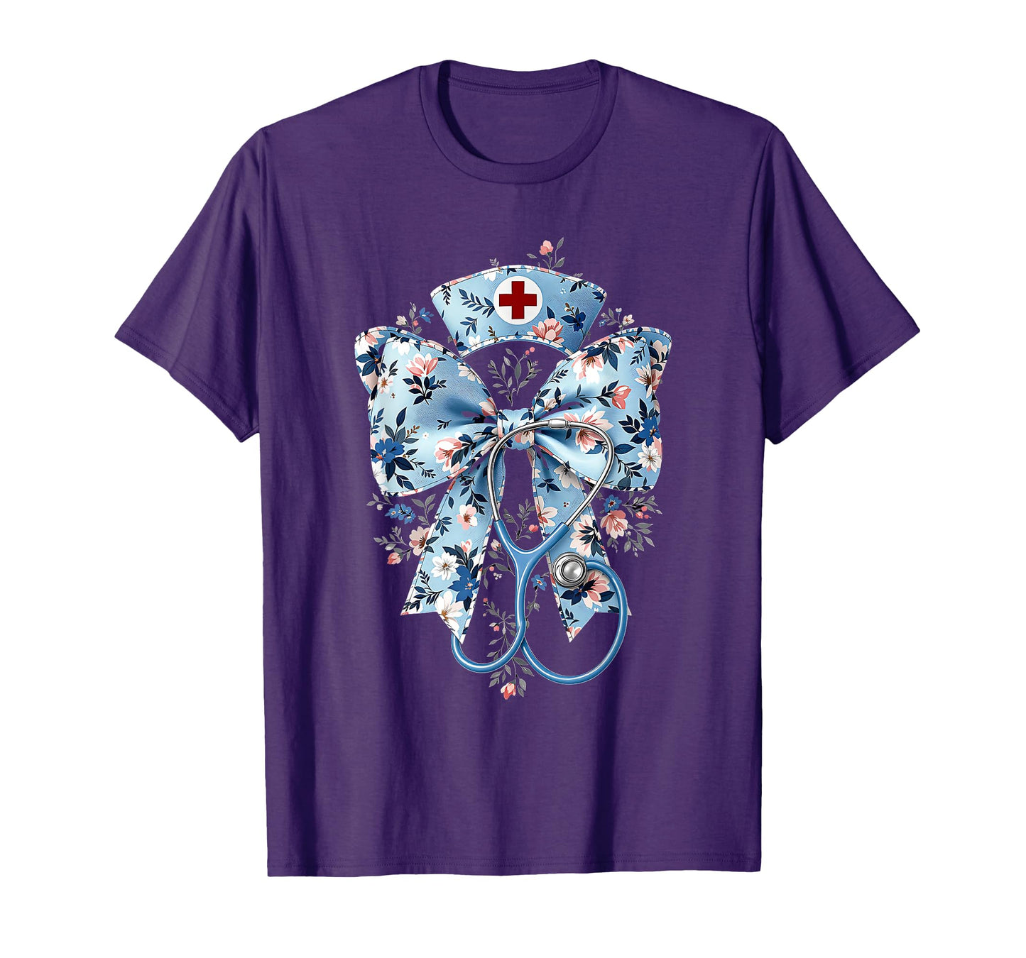 Floral Nurse Stethoscope Registered Nurse Coquette Bow T-Shirt