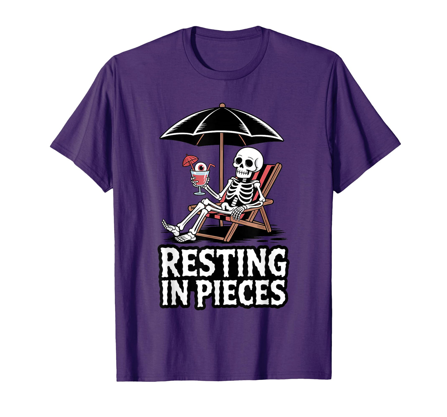 Resting in Piece Skeleton Vacation Funny Beach Halloween T-Shirt