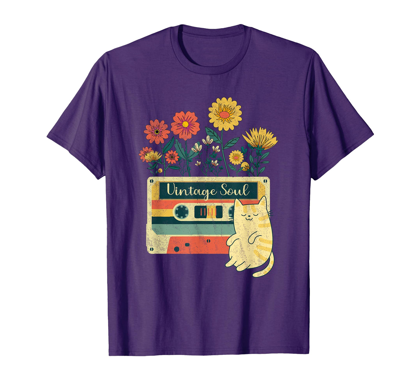 Vintage Cat Shirt for women - Retro Soul Flowers Wildflower T-Shirt