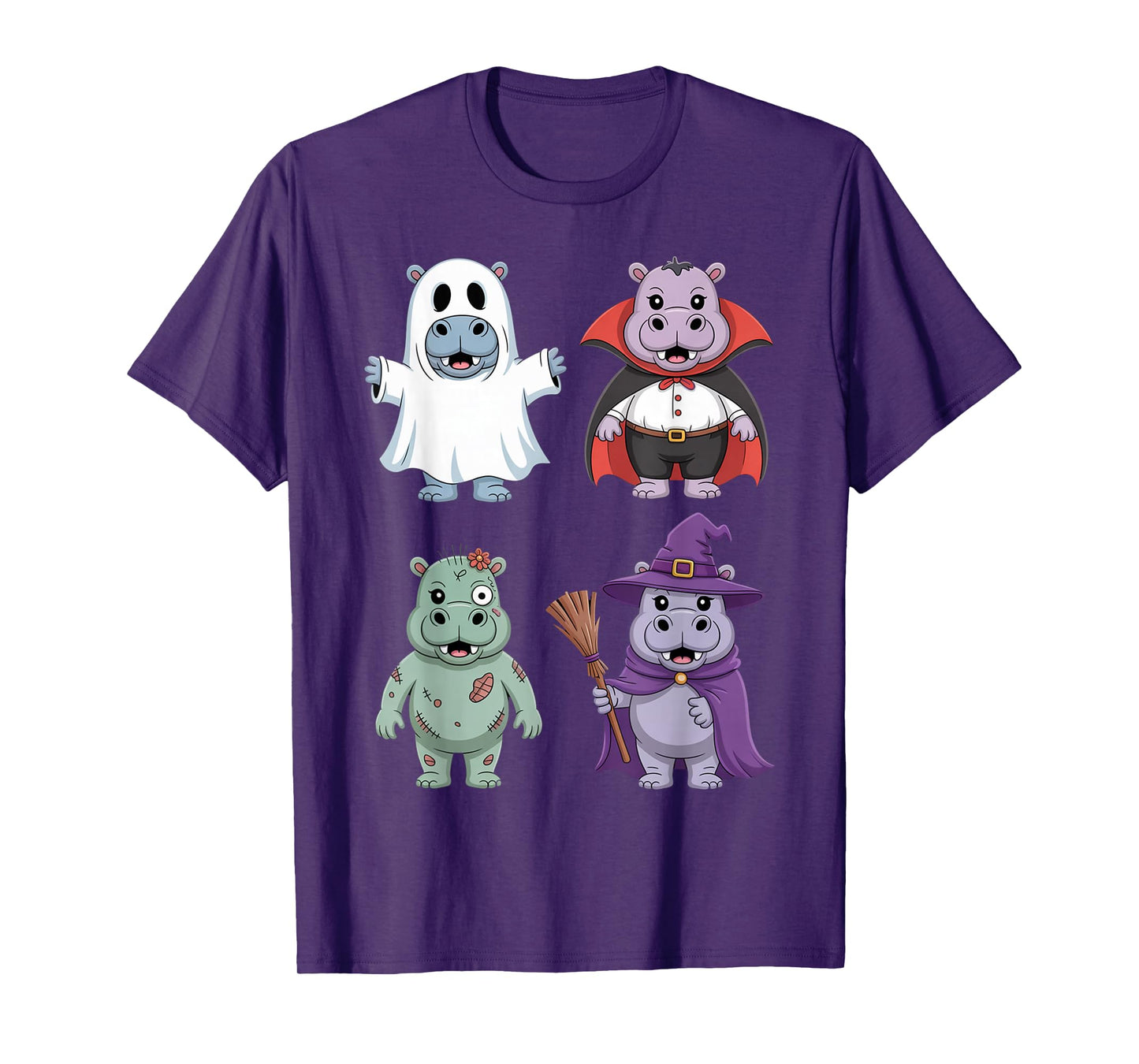 Cute Hippo Halloween Costume Boo Witch Skeleton Boys Girls T-Shirt
