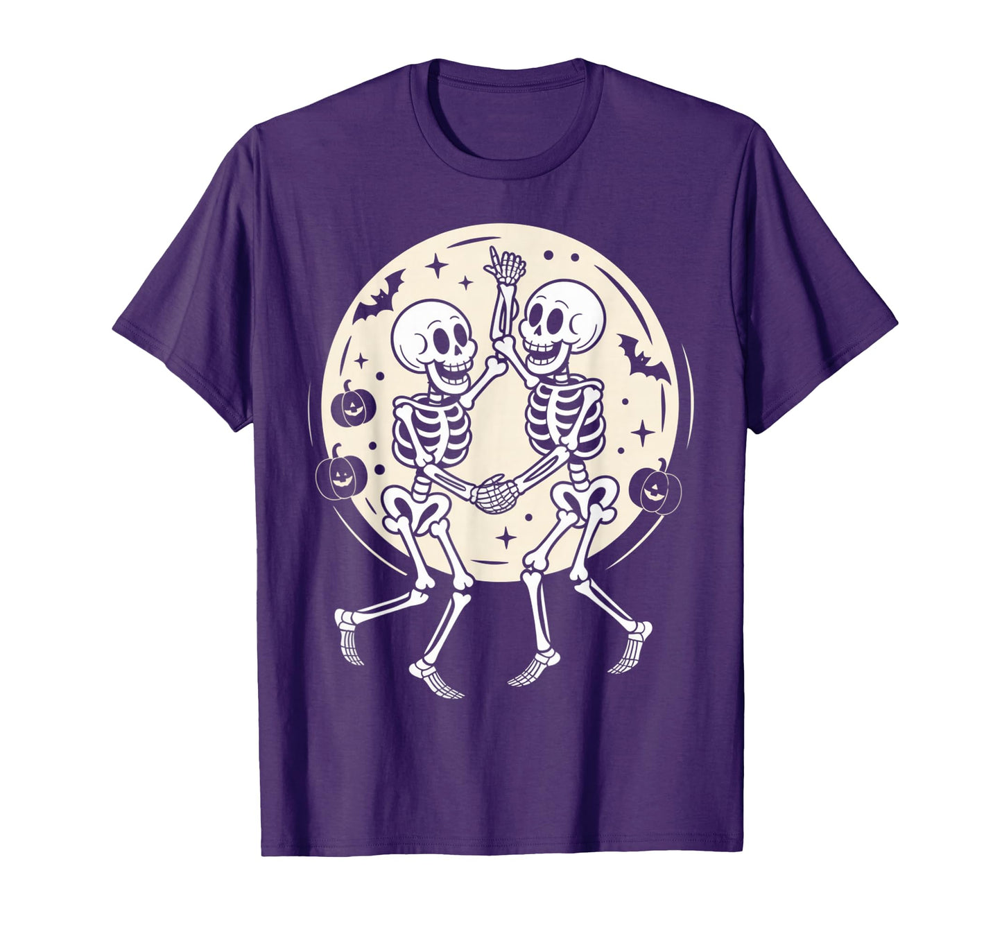 Funny Fall Halloween Dancing Skeletons Spooky Skull Moon T-Shirt