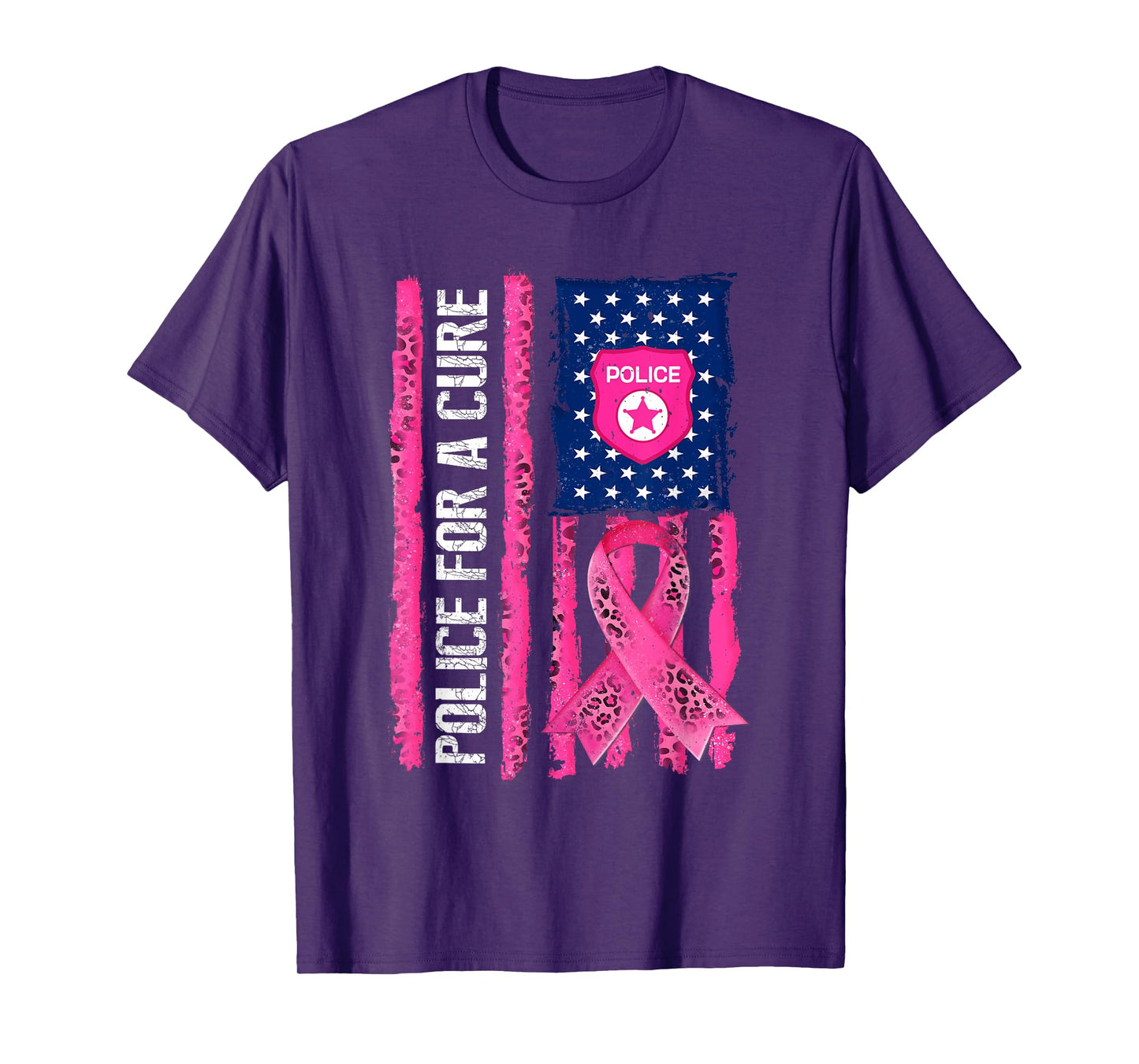 Police for A Cure American Flag Breast Cancer Awareness T-Shirt