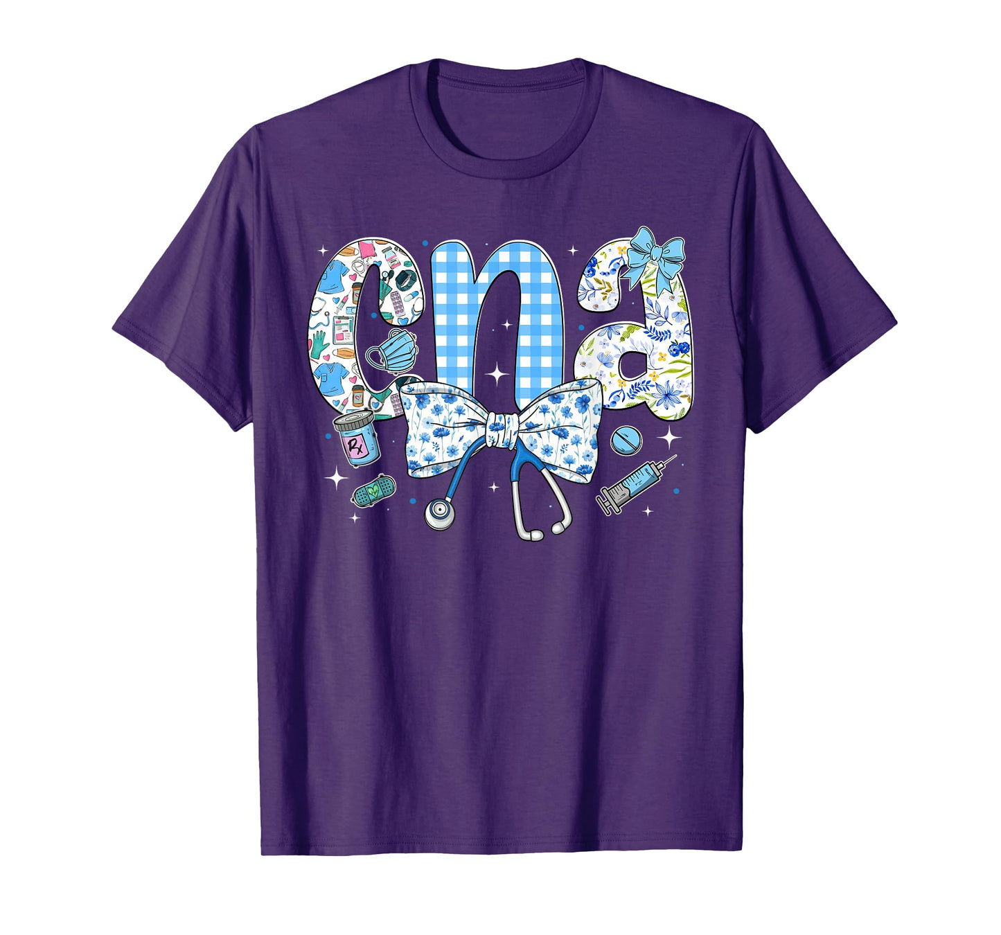 CNA Nurse Blue Floral Stethoscope Coquette Bow Cute Nurse T-Shirt