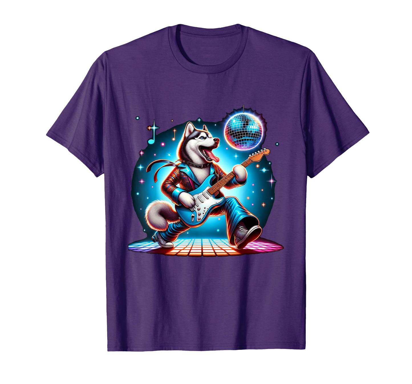 Disco Ball Guitar Husky Dog Men Women Kids T-Shirt