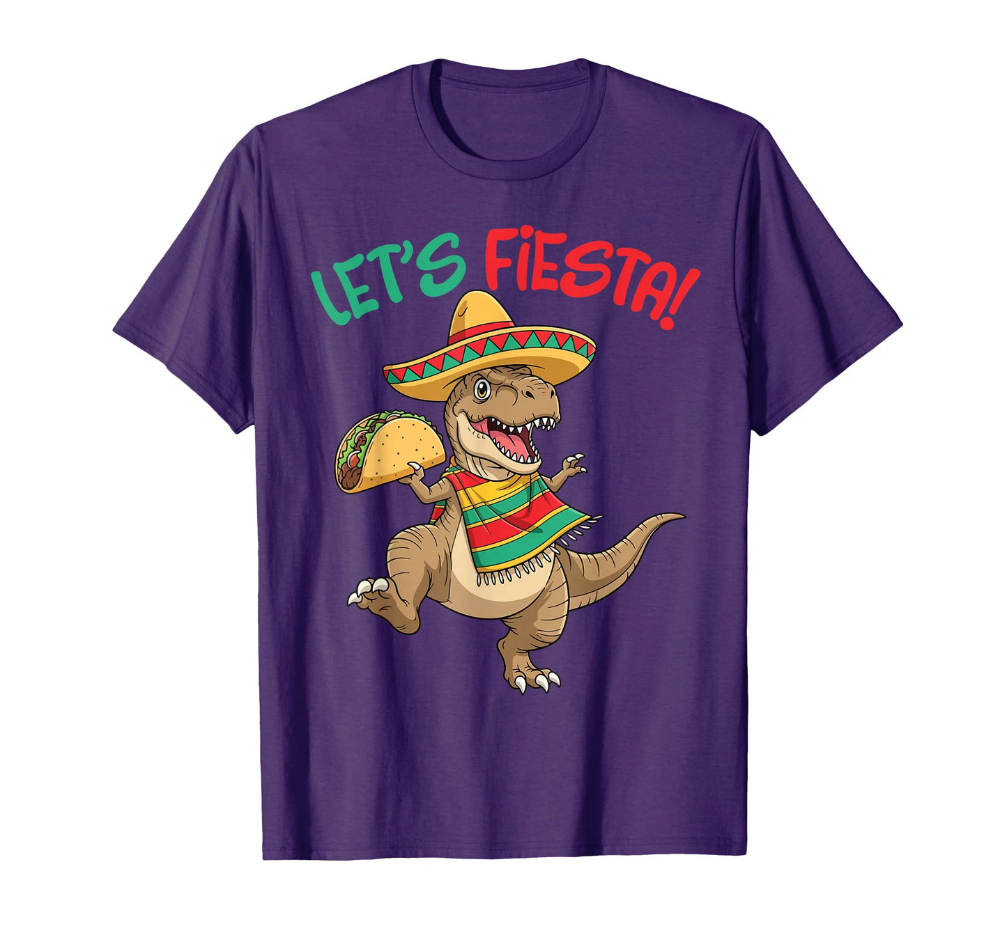 Let's Fiesta Dinosaur in Sombrero Holding A Taco Mexican T-Shirt