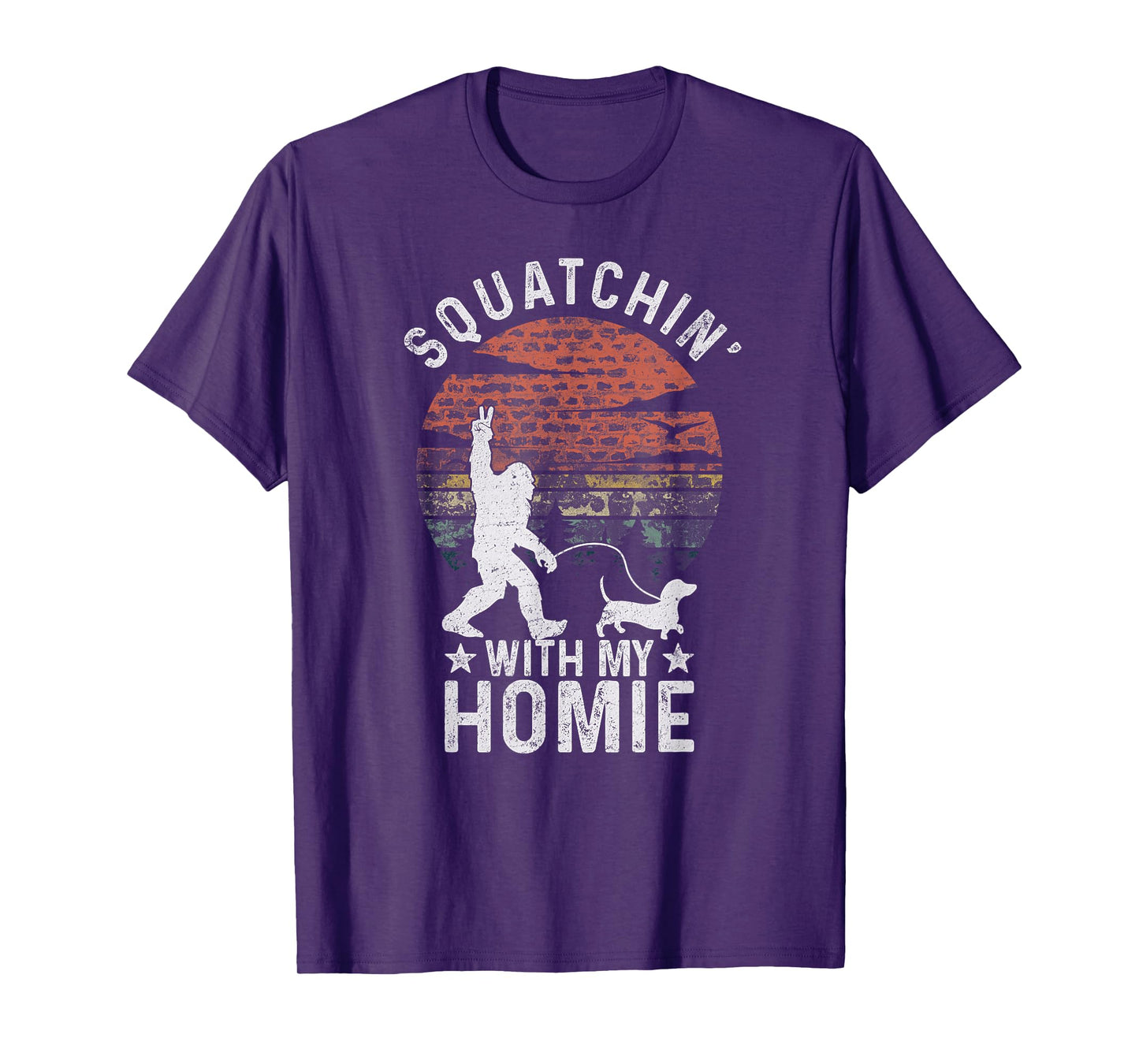 Funny Bigfoot Walking Weiner Dog Clothing Bigfoot Walking Dachshund Tee Sasquatch Wiener Dog Lover T-Shirt