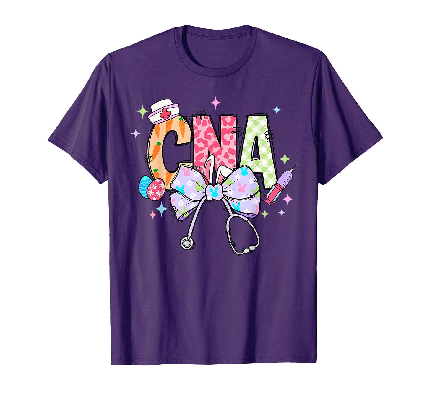 Coquette Bow Stethoscope CNA Nurse Happy Easter Day T-Shirt