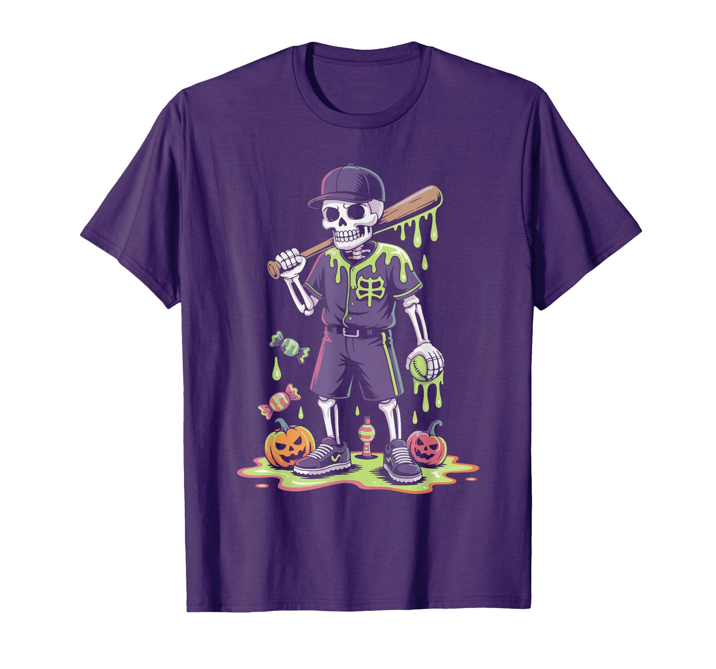 Funny Baseball Skeleton Ice Cream Drip Sports Boys Youth Men T-Shirt