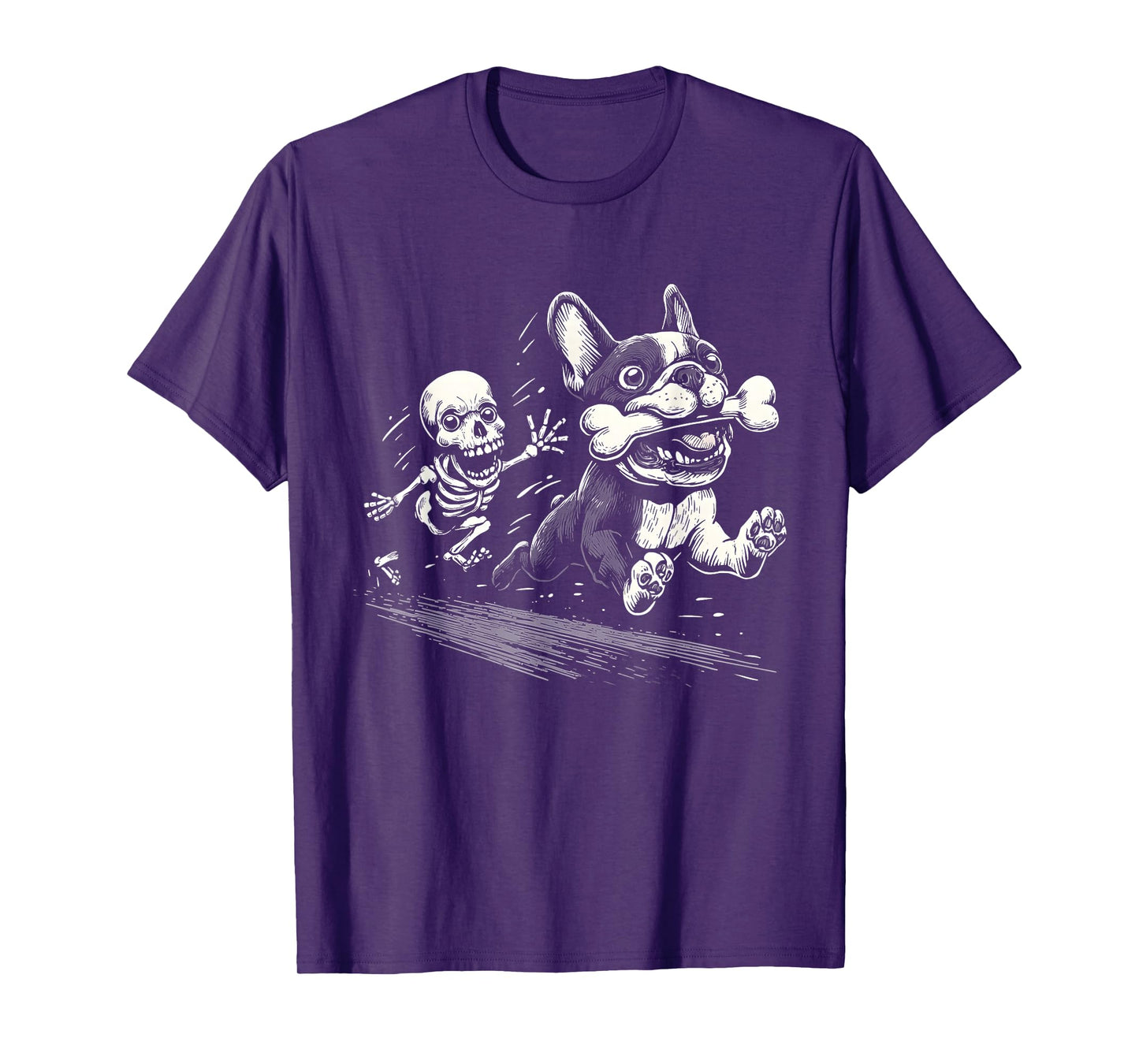 Skeleton Chasing French Bulldog T-Shirt
