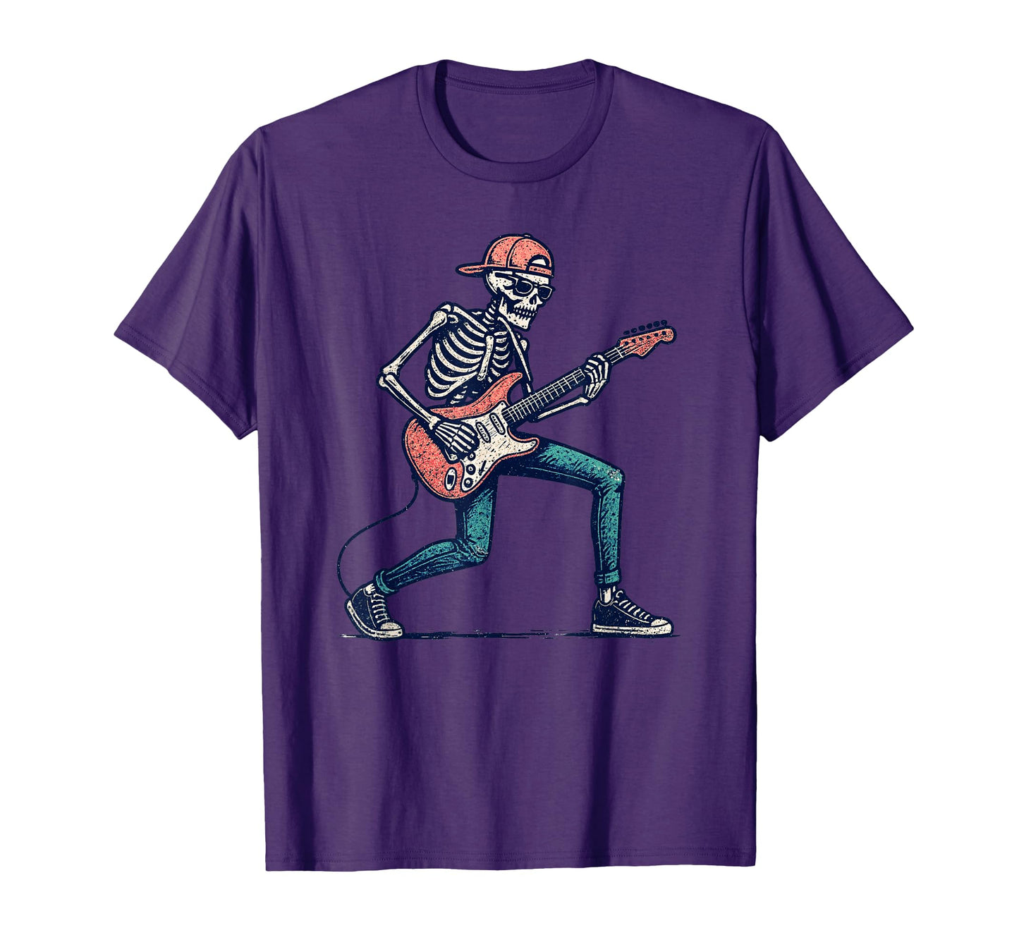 Vintage Halloween Skeleton Guitar Rock Funny Spooky Costume T-Shirt