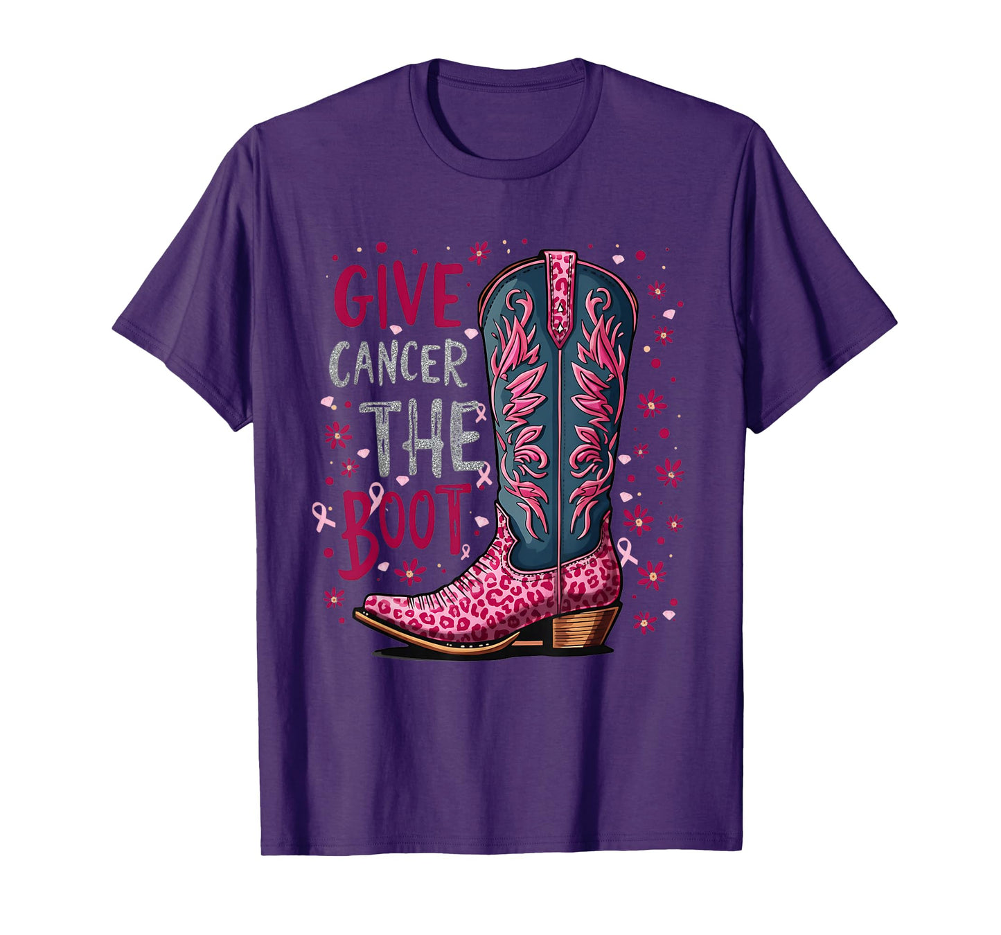 Give Breast Cancer The Boot Cowgirl Texas Cancer Awareness T-Shirt