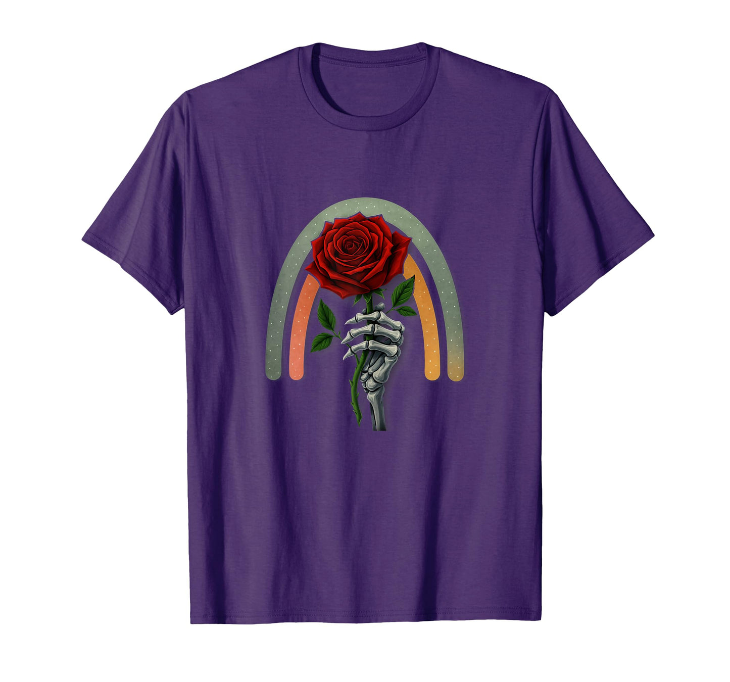 Skeleton Hand Holding Red Rose Stem Flower Graphic for Women T-Shirt