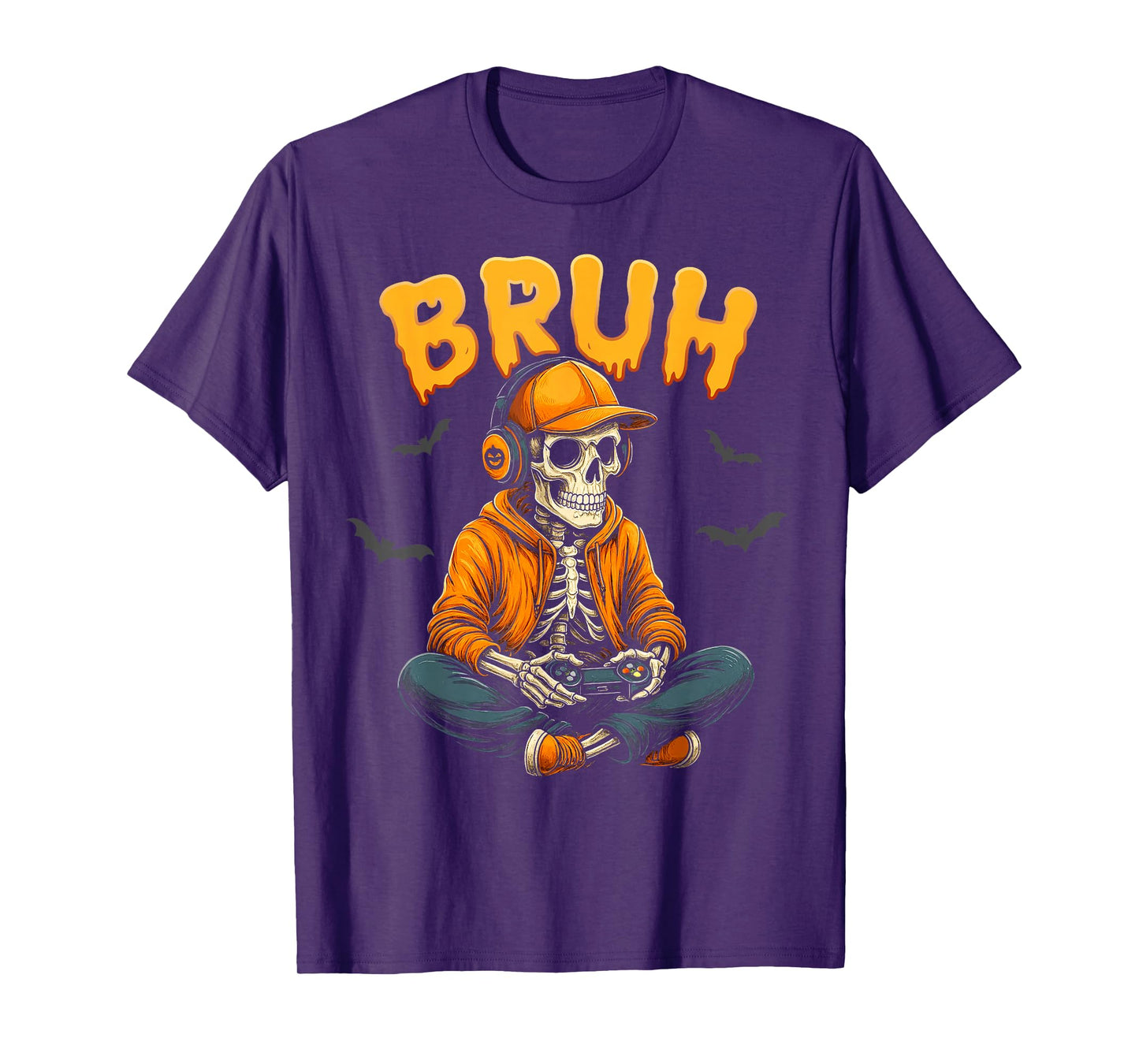 Bruh Skeleton Gamer Video Halloween Gaming Boys Men Kids T-Shirt