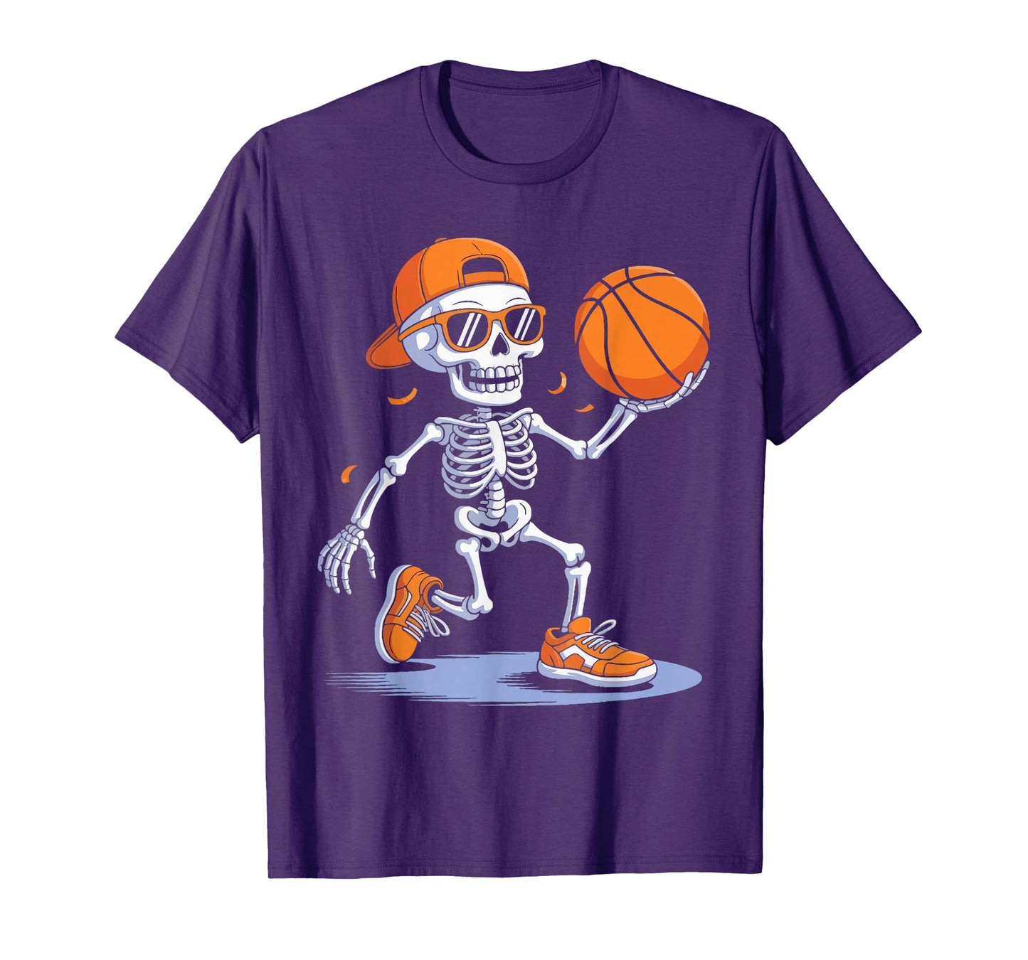 Halloween Skeleton Funny Basketball Teens Boys Men T-Shirt