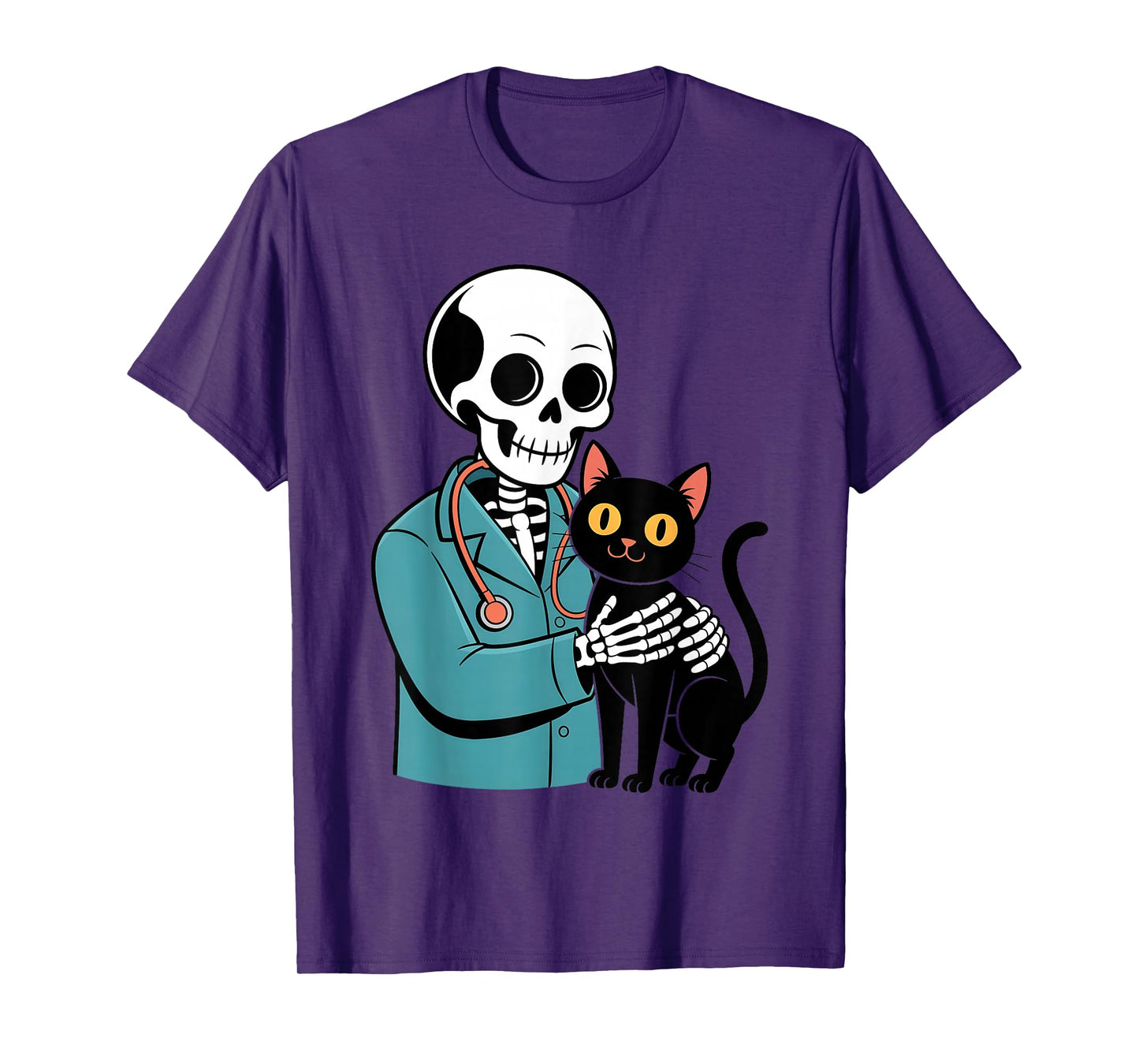 Skeleton Hugging Cat Funny Vet Cat Lover Halloween Men Women T-Shirt