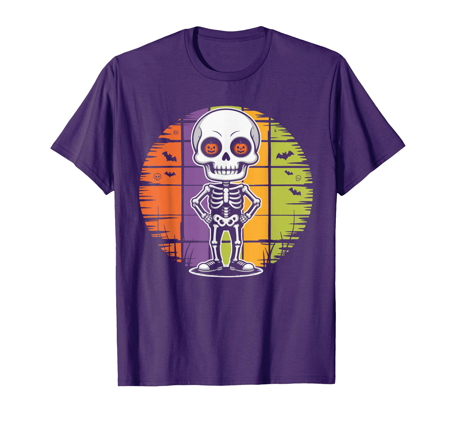 Spooky Cartoon Skeleton Pumpkin Glasses Retro Halloween Men T-Shirt