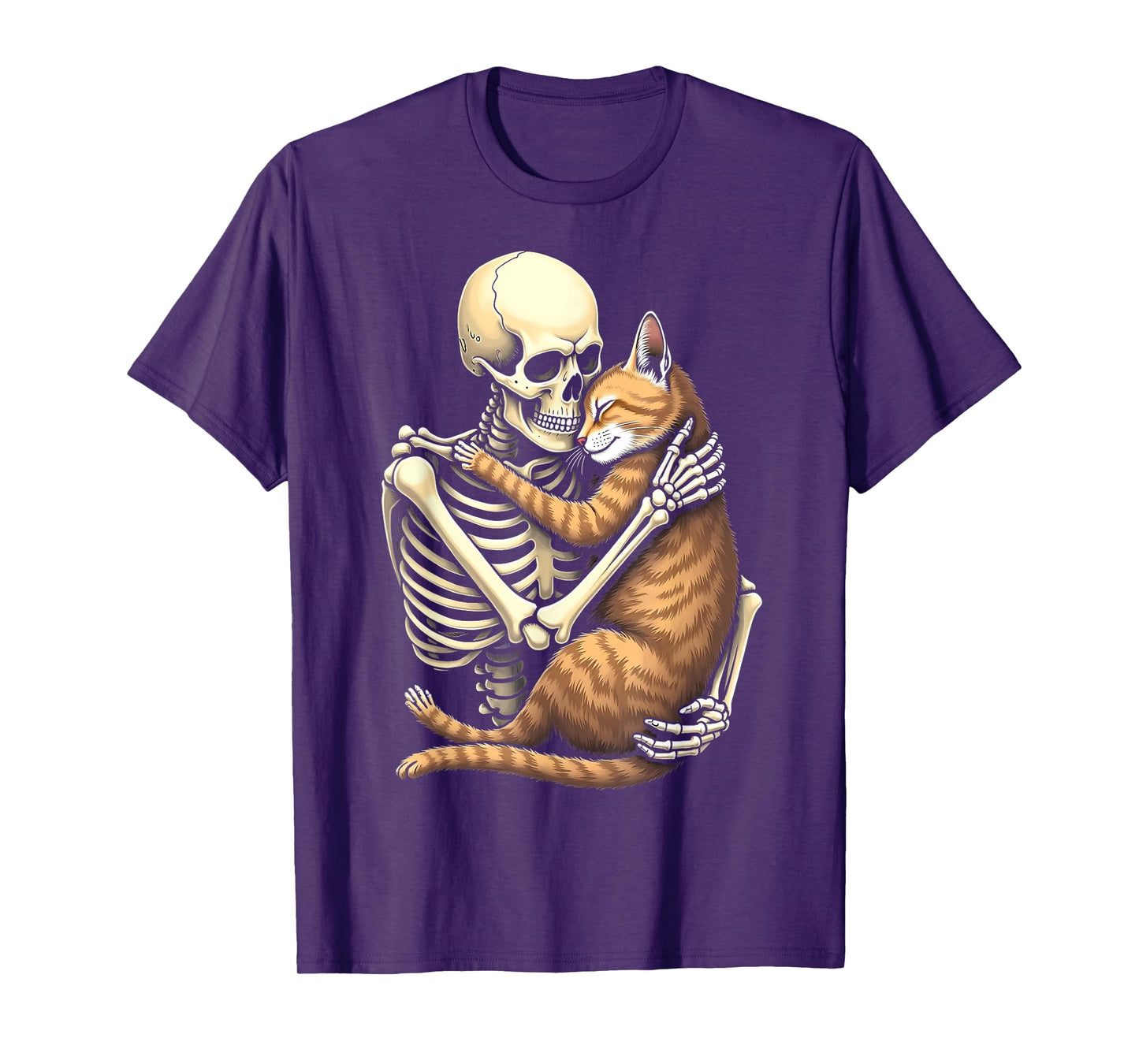 Cute Skeleton Hugging Cat Halloween Cat Lover Mom Dad T-Shirt