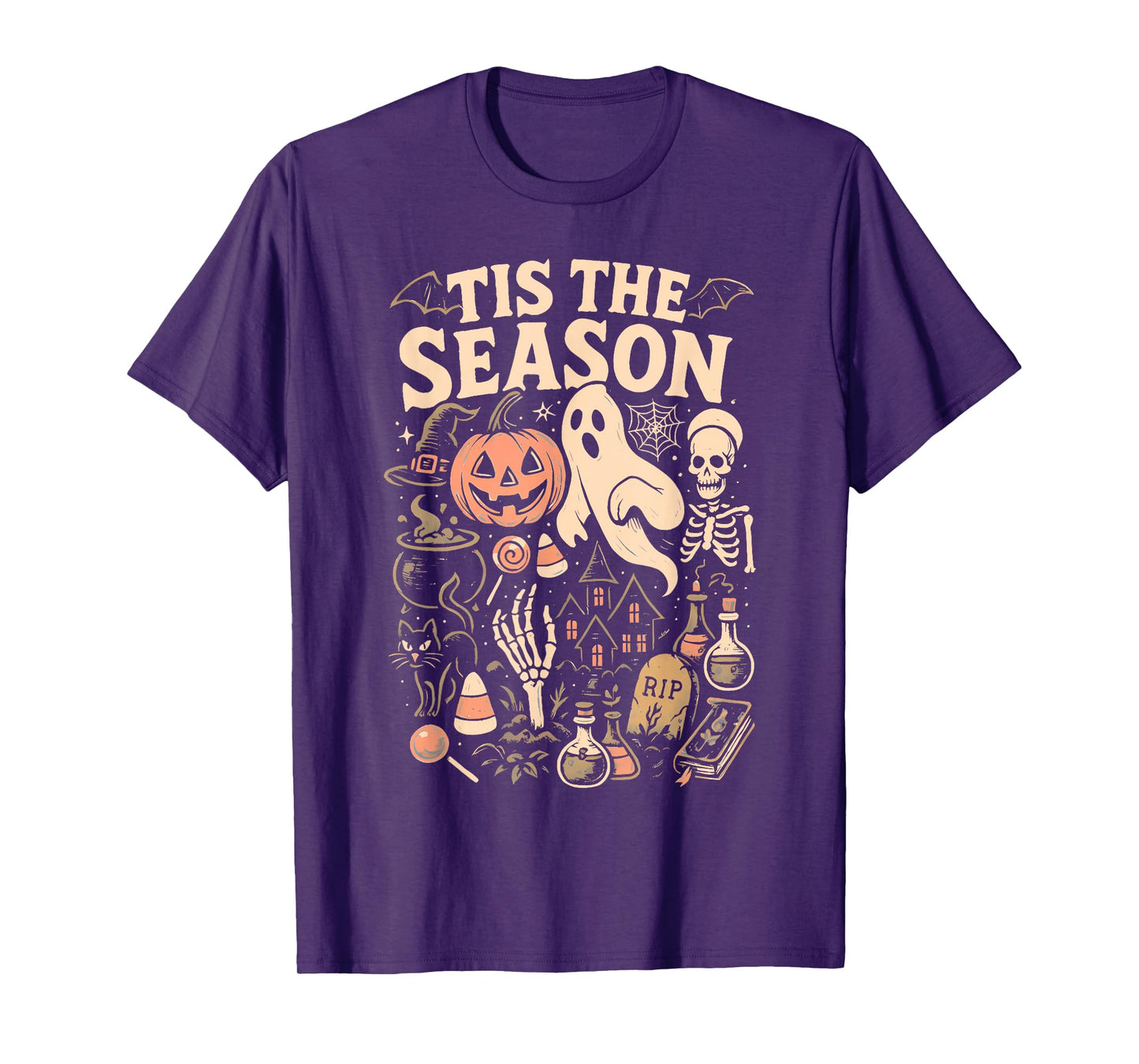 Halloween 'tis The Season Skeleton Pumpkin Ghost Halloween T-Shirt