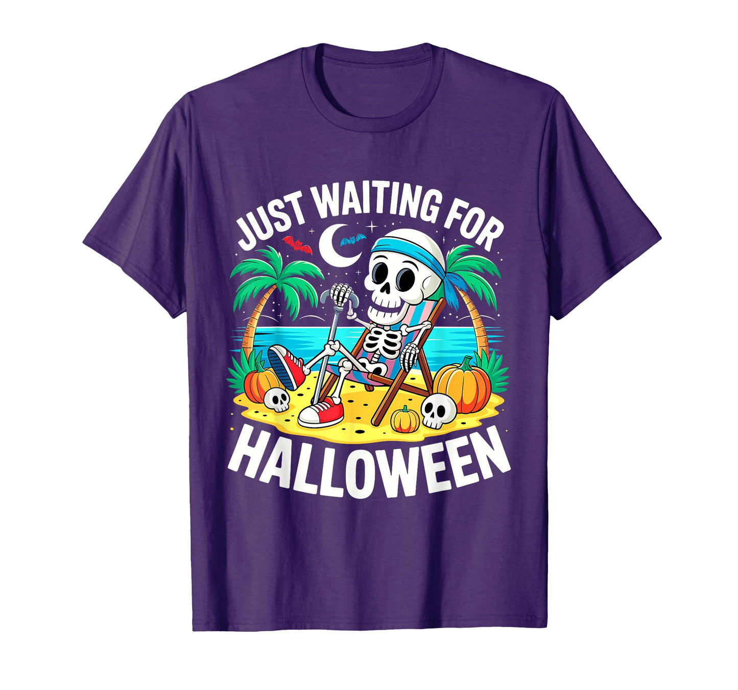 Just Waiting for Halloween Funny Skeleton Spooky Summer T-Shirt