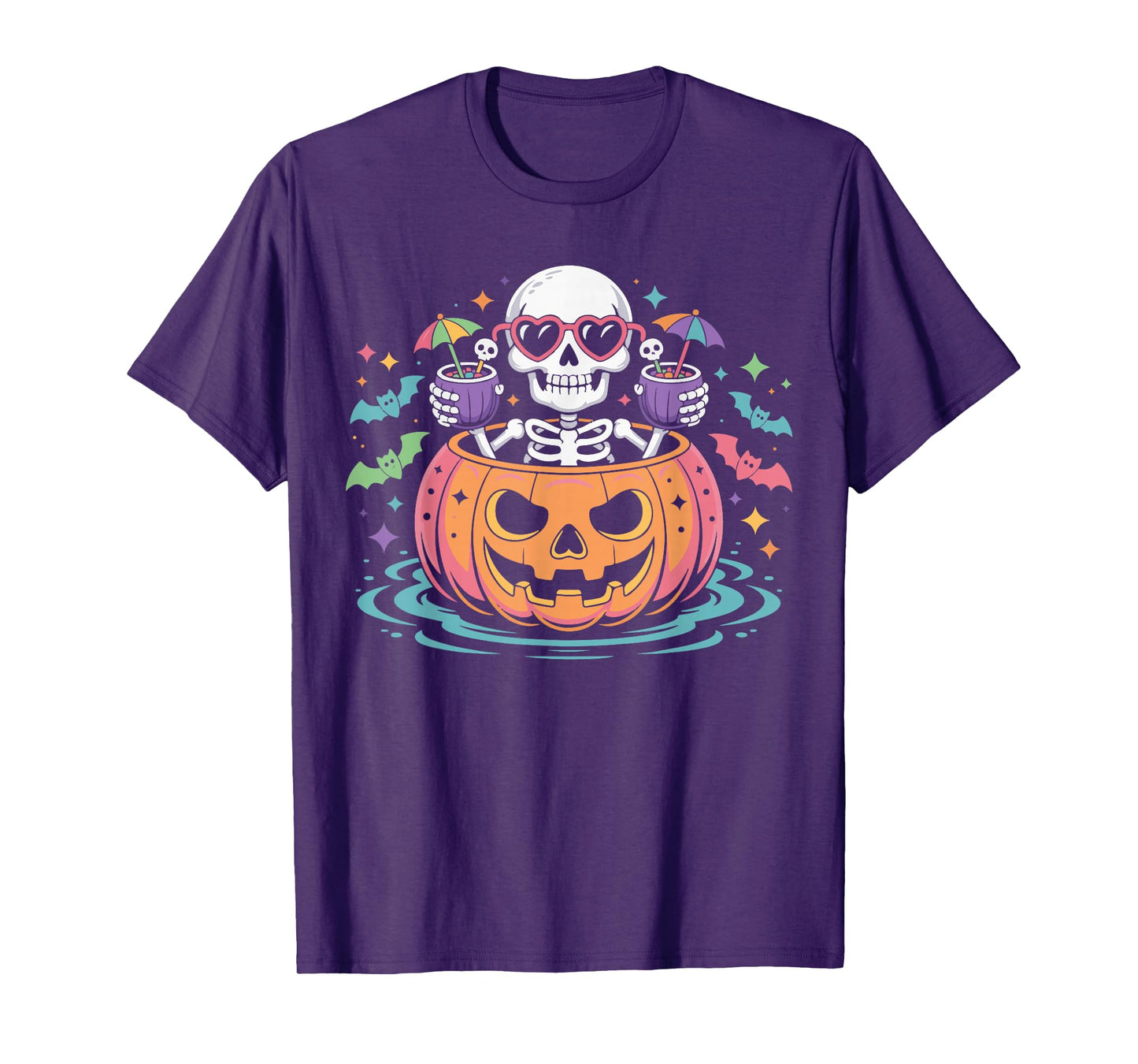 Summer Skeleton Relaxing Pumpkin Spooky Pool Vibes Halloween T-Shirt