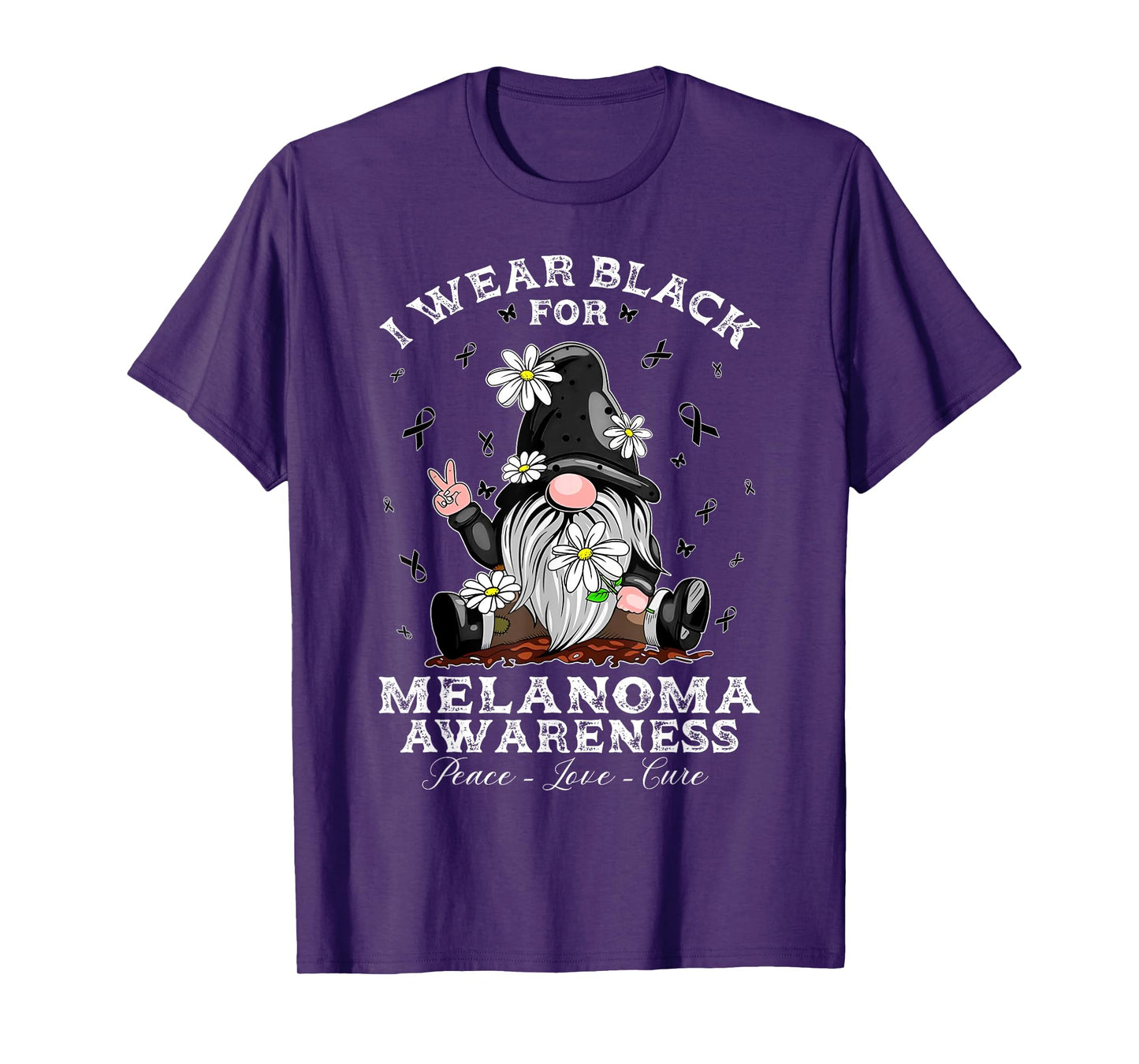 I Wear Black For Melanoma Awareness Warrior Survivor Gnome T-Shirt