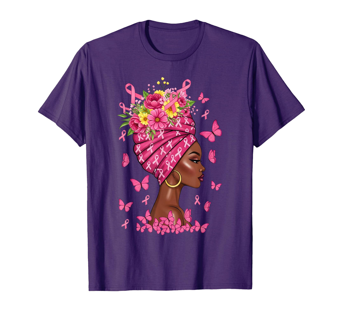 Breast Cancer Afro Girl Pink Ribbon Awareness Women T-Shirt