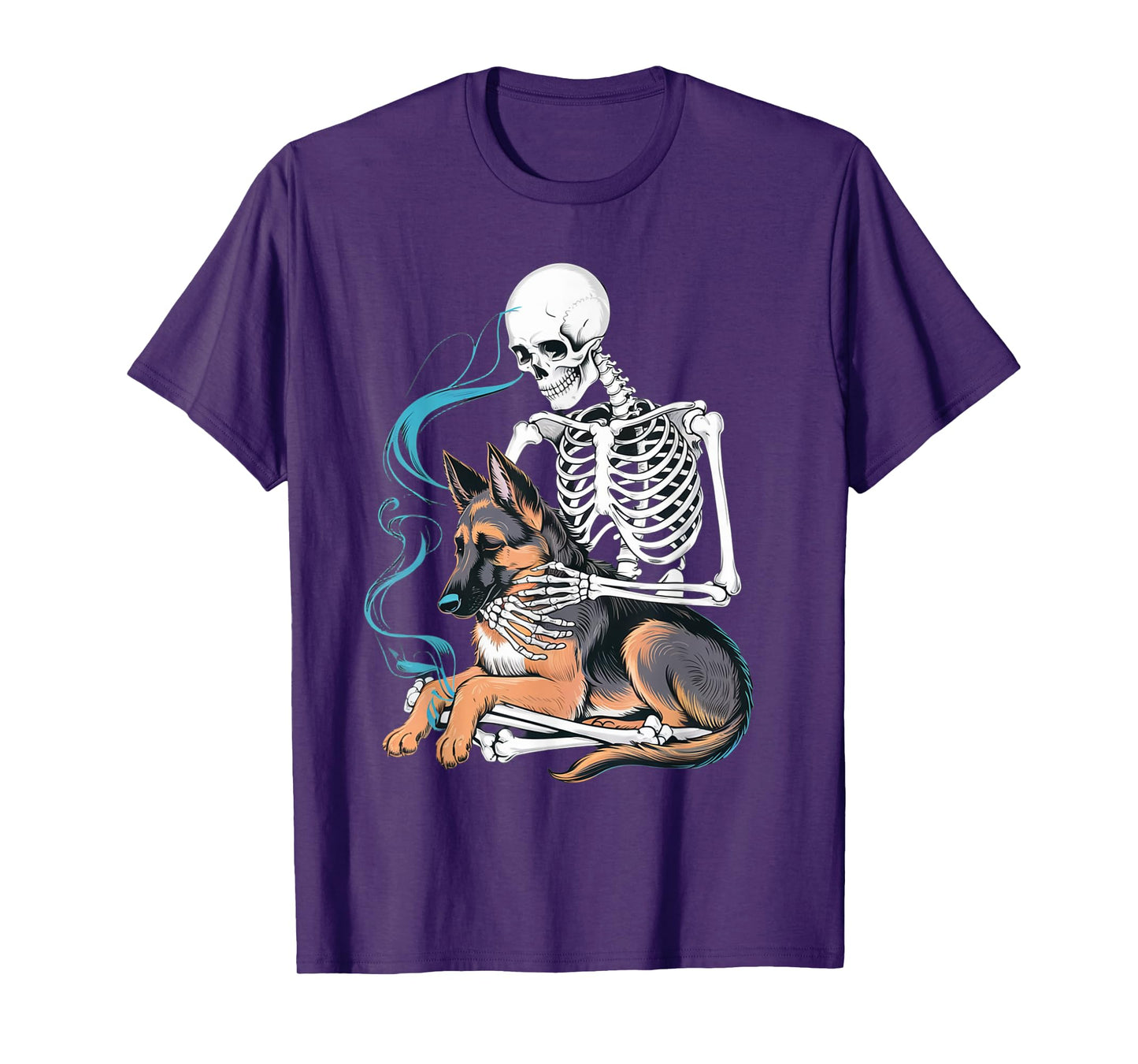Dog Halloween Skeleton Hugging German Shepherd Women Kids T-Shirt