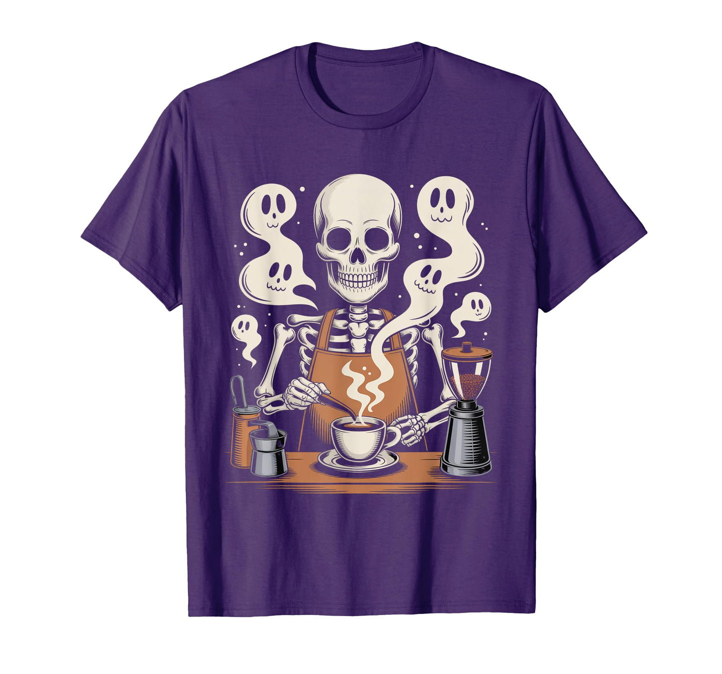 Barista Ghost Coffee Skeleton Spooky Halloween Coffee Maker T-Shirt