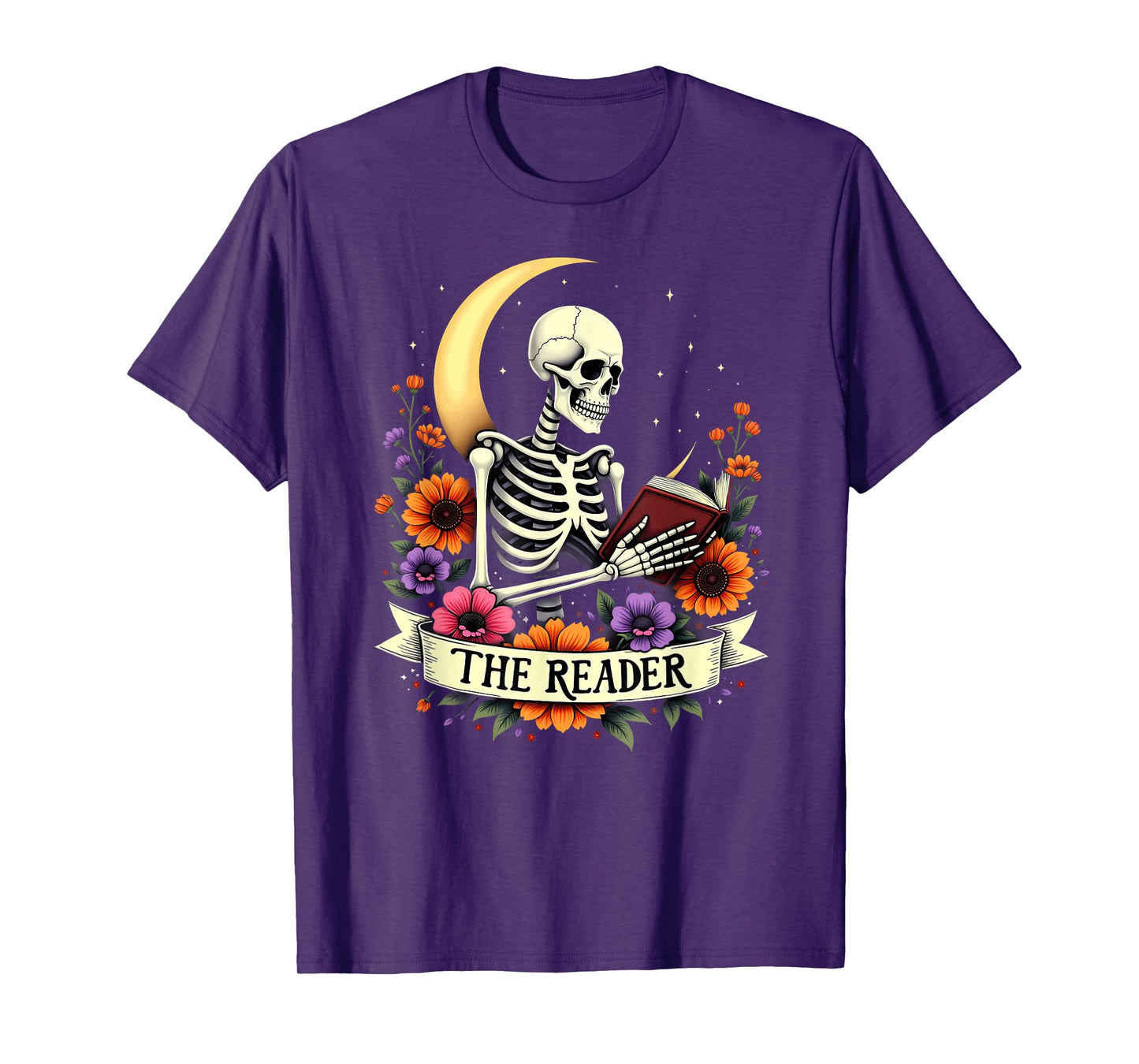 Tarot Card Skeleton Reading Book Librarian The Reader T-Shirt