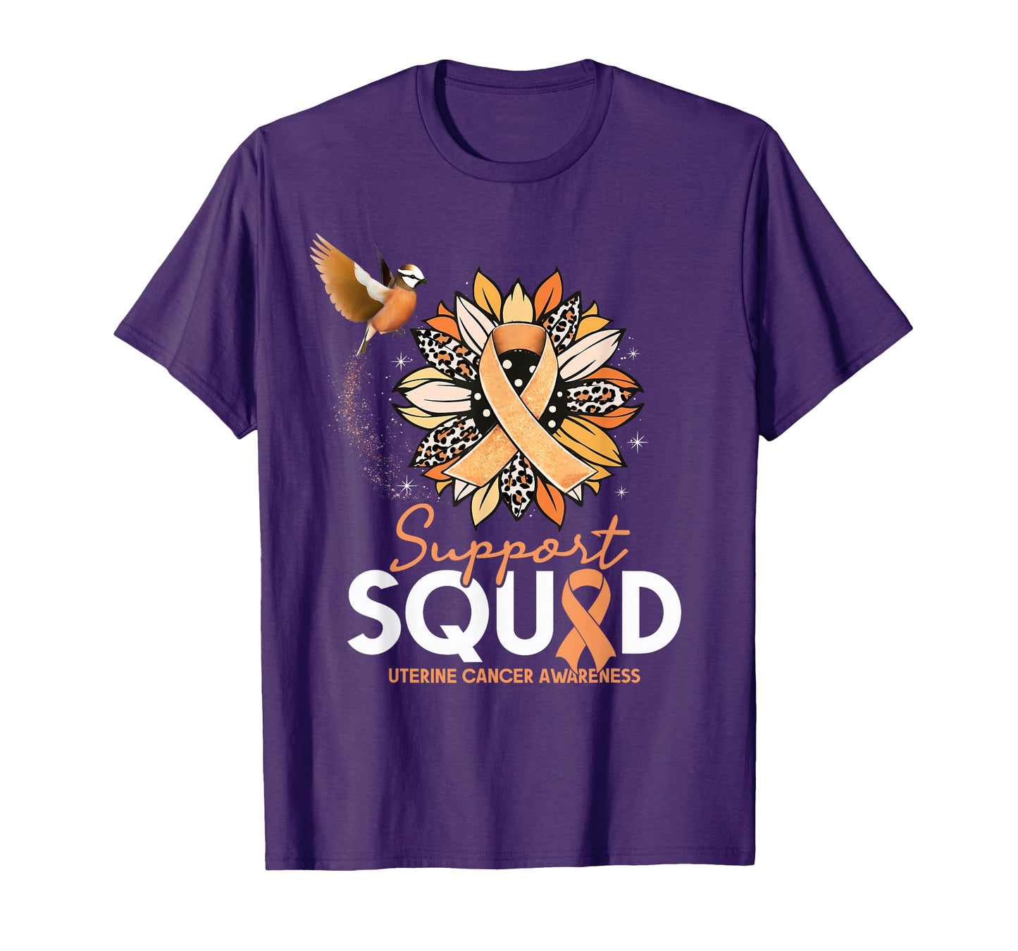 Support Squad Sunflower Hummingbird Uterine Cancer Awareness T-Shirt