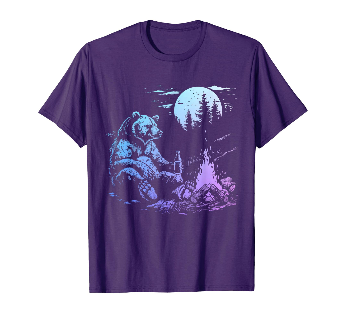 Camping Bear Drinking Beer Hiking Nature Funny Grizzly Bear T-Shirt