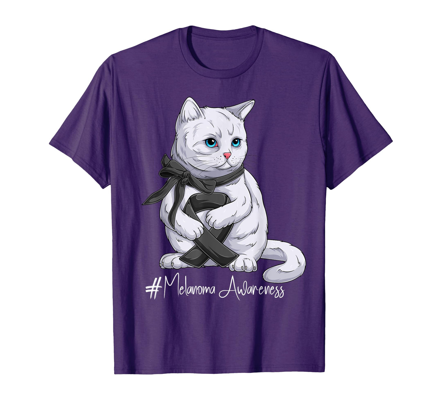 Melanoma Awareness Month Black Ribbon Cat T-Shirt
