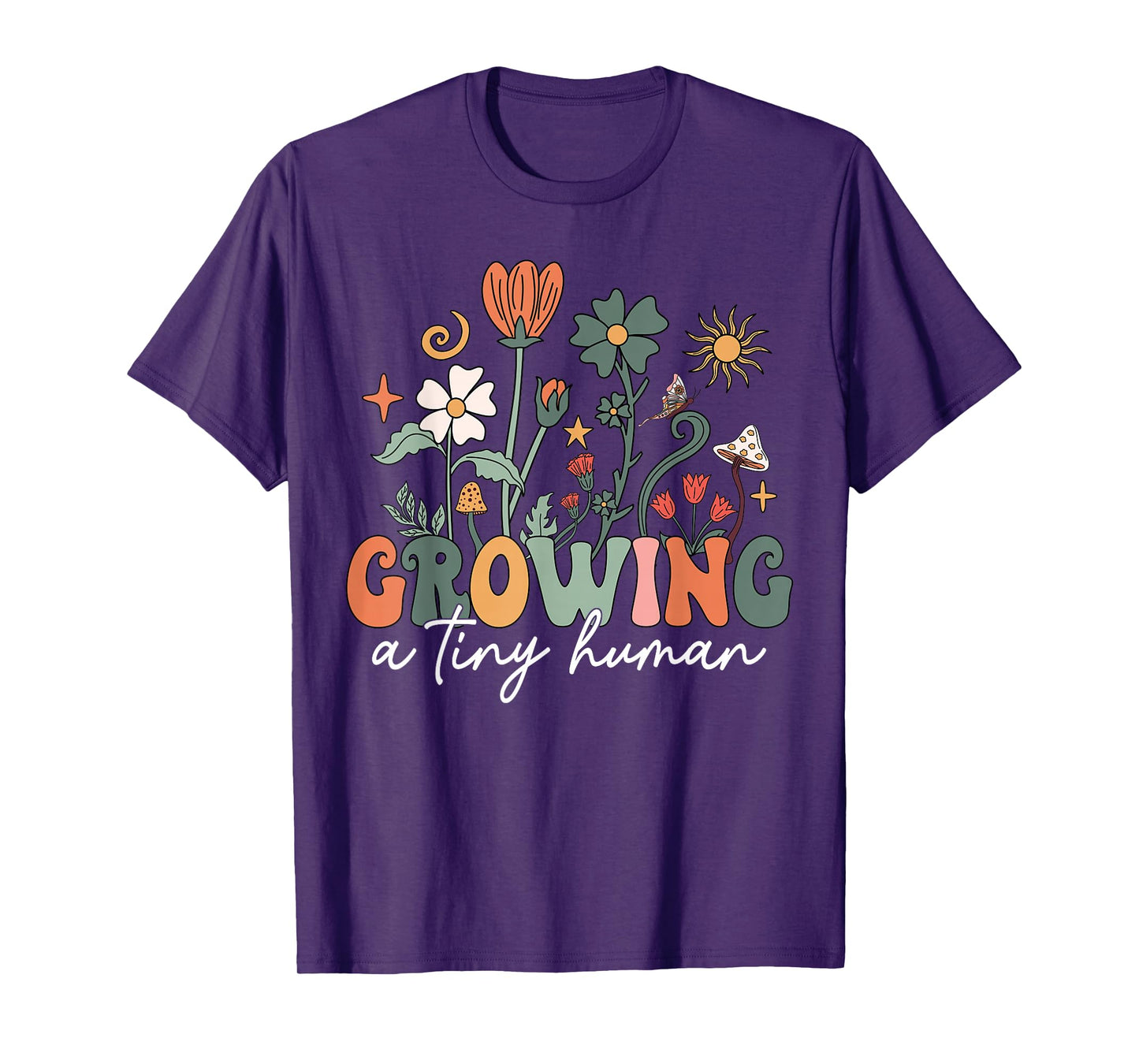 Growing A Tiny Human Wildflower Women Pregnancy Pregnant Mom T-Shirt