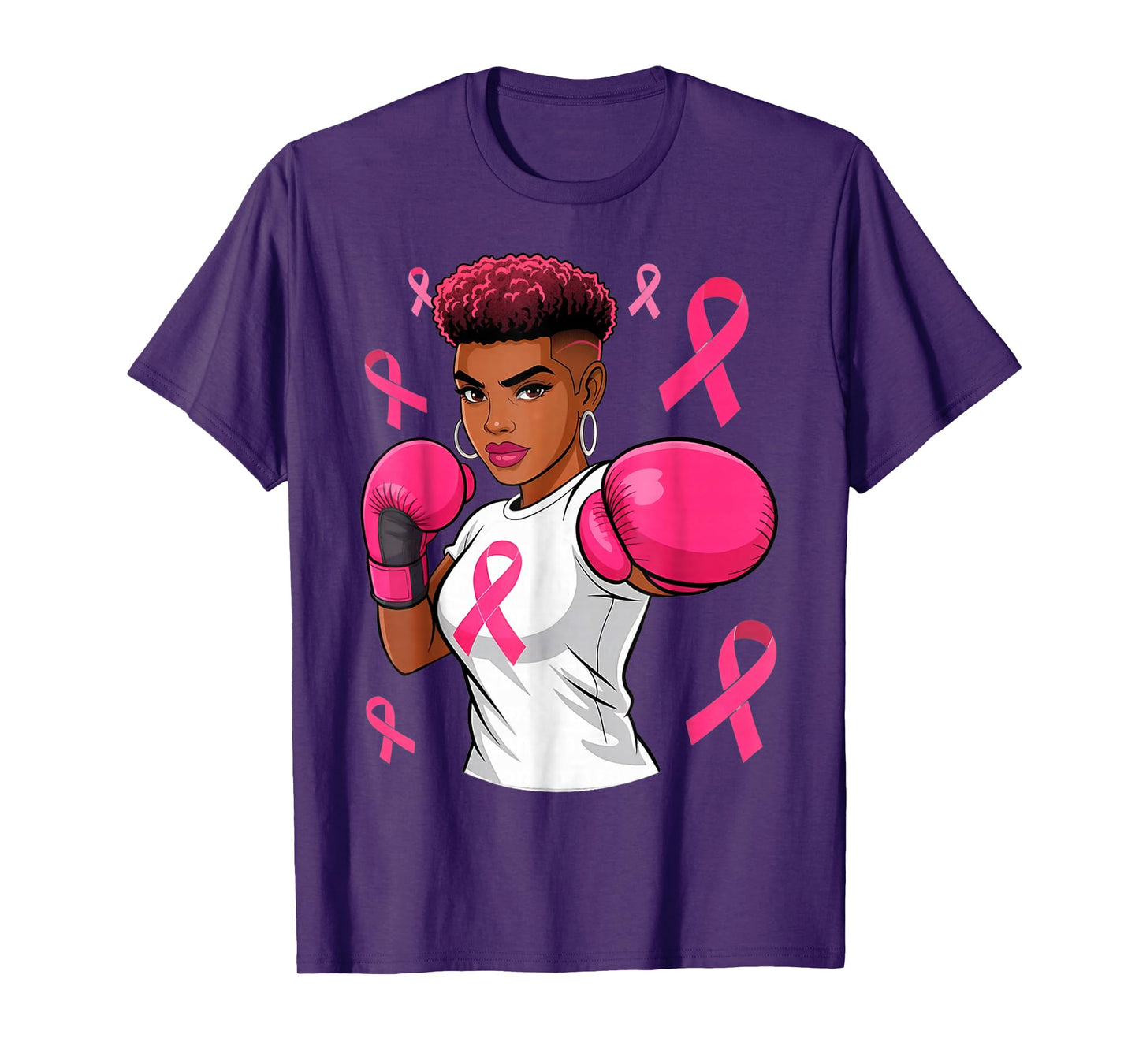 Women Black African American Breast Cancer Afro Pink Ribbon T-Shirt