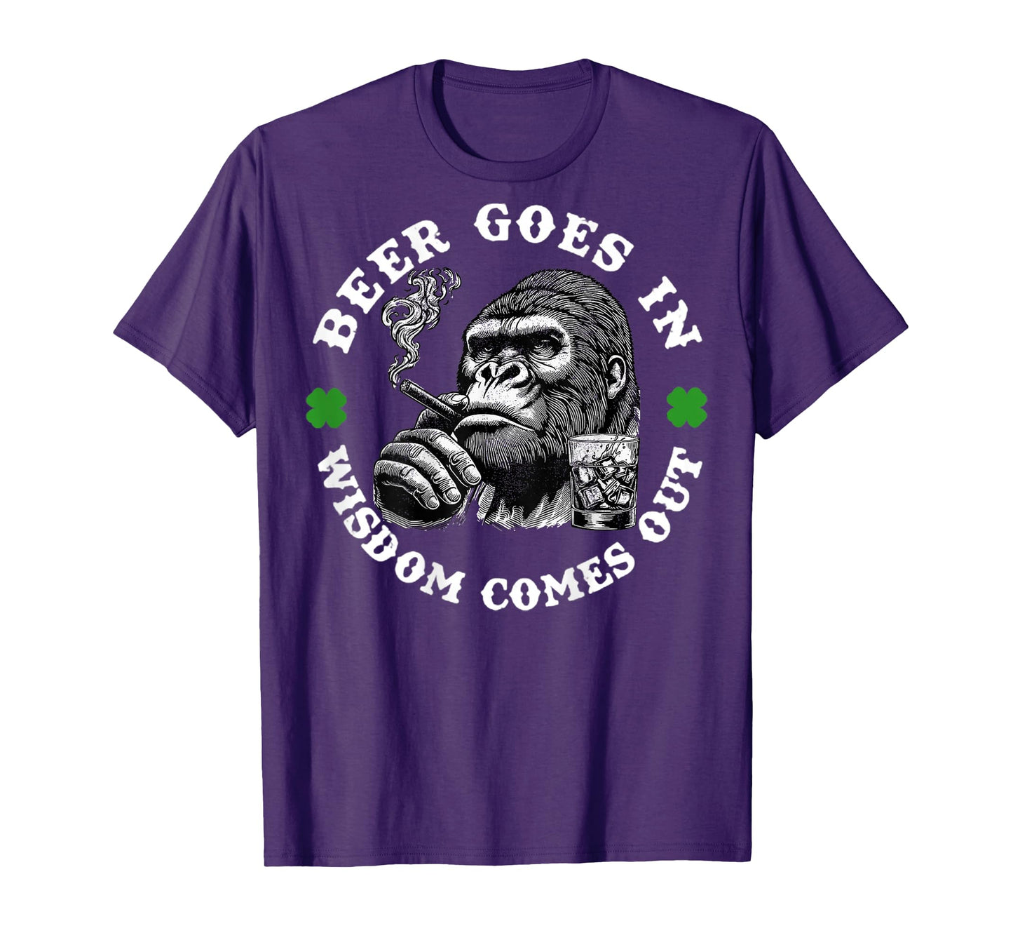Beer Goes in Wisdom Comes Out Monkey (On Back) T-Shirt