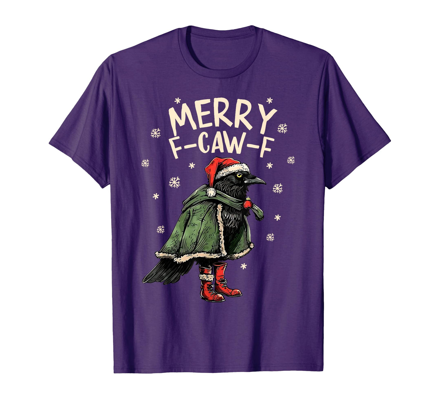 Merry F-Caw-F Funny Christmas Black Crow Merry Xmas F-Caw-F T-Shirt