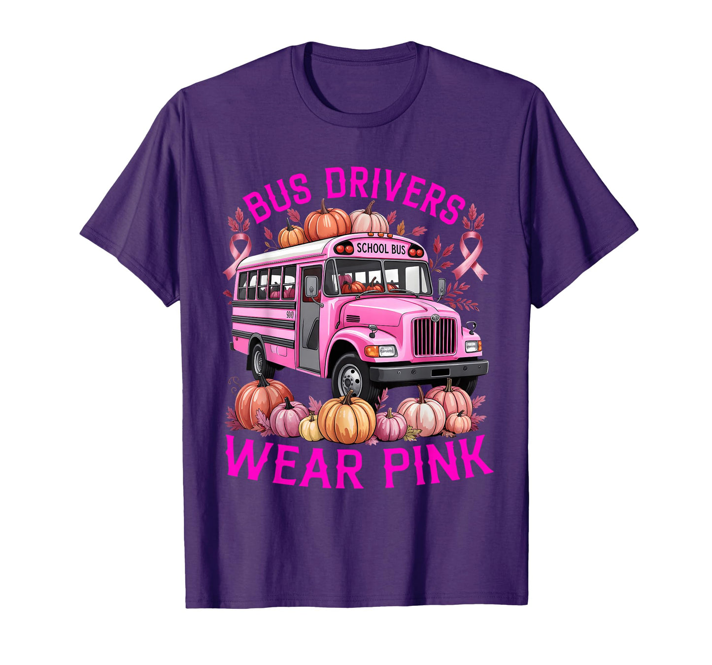 School Bus Driver Pink Ribbon Breast Cancer in October T-Shirt