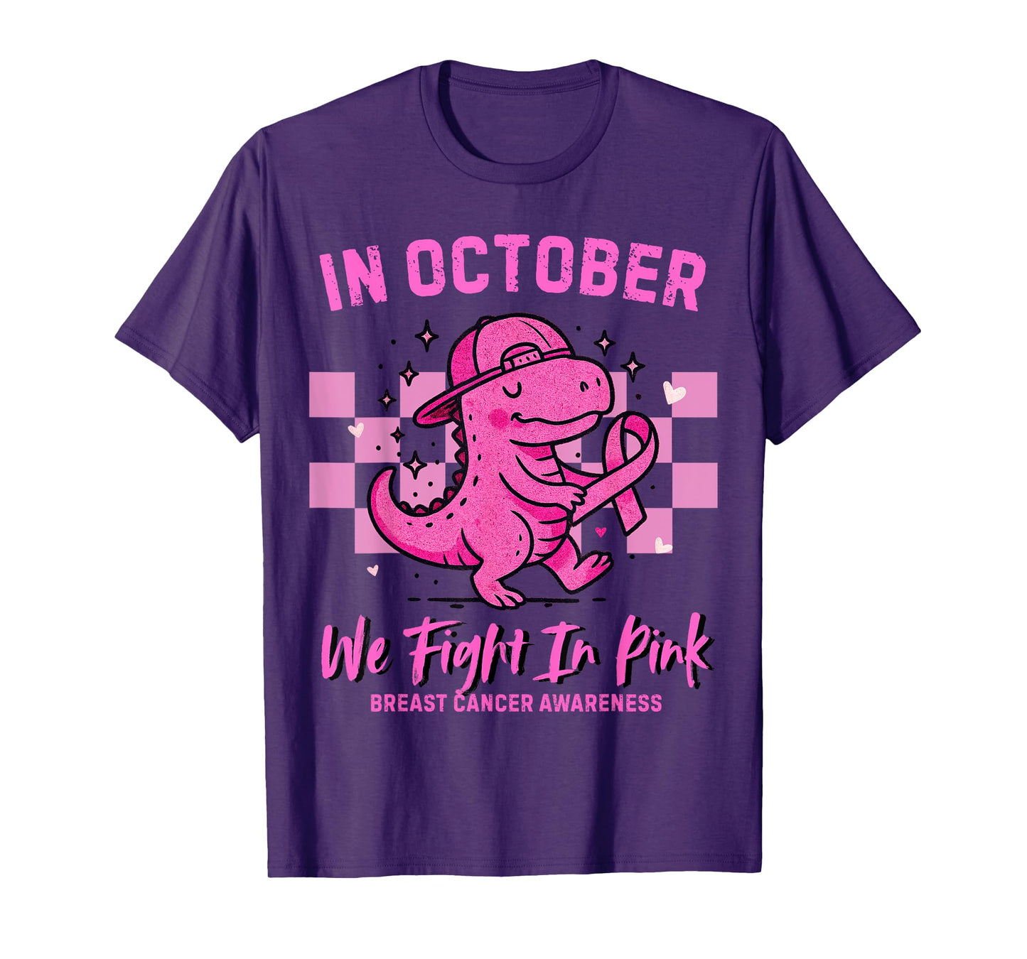 in October we Fight in Pink Dinosaur Breast Cancer Awareness T-Shirt