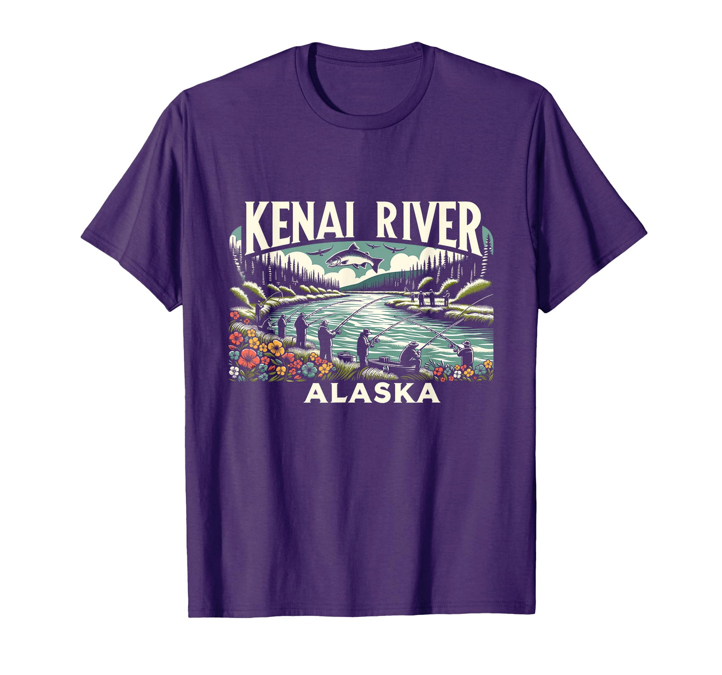 Kenai River Alaska AK Salmon Fishing Nature Lovers Retro T-Shirt
