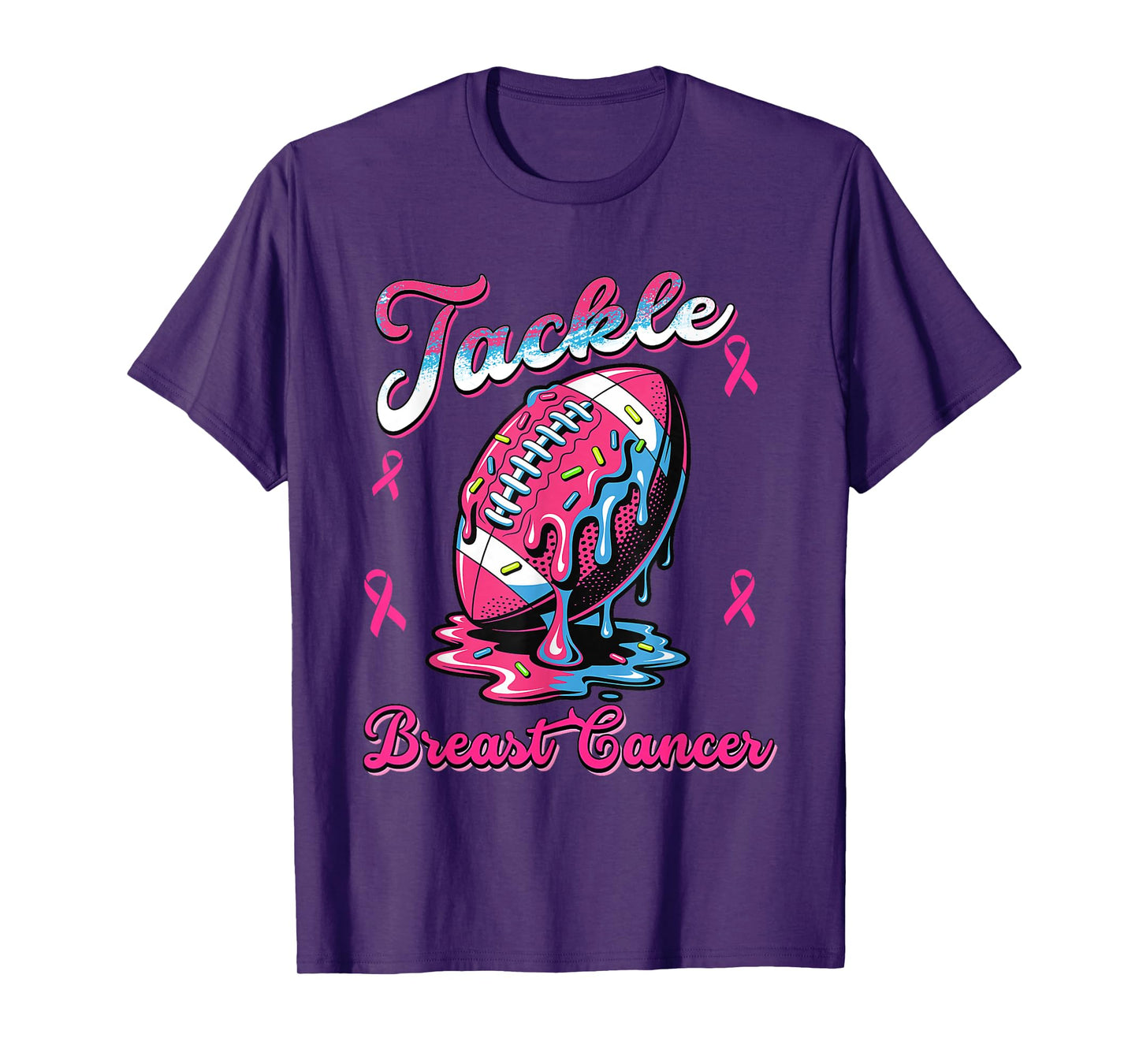 Tackle Breast Cancer Awareness Football Ice Cream Drip Fight T-Shirt