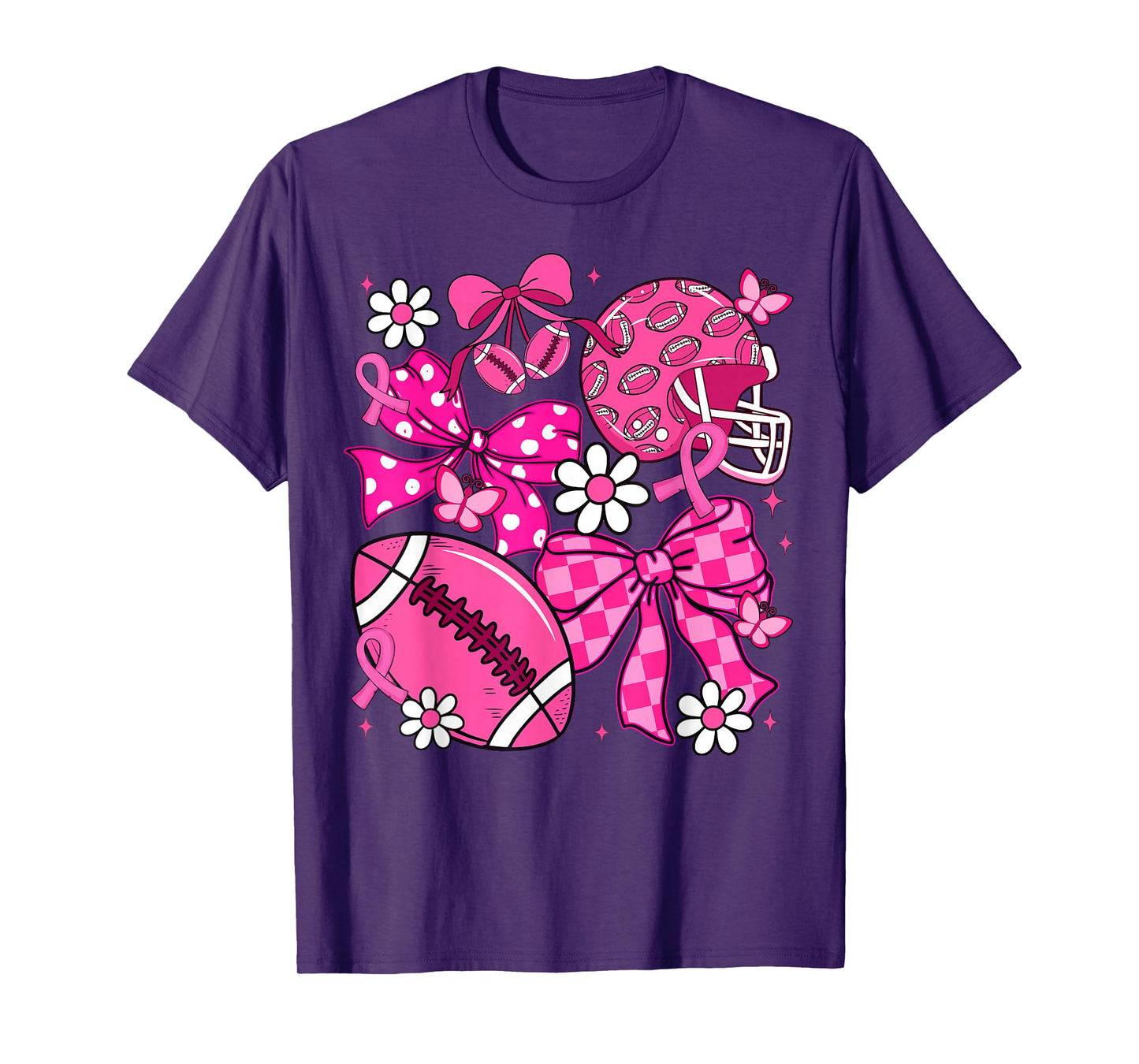 Coquette Bow Football Breast Cancer Awareness Support Pink T-Shirt