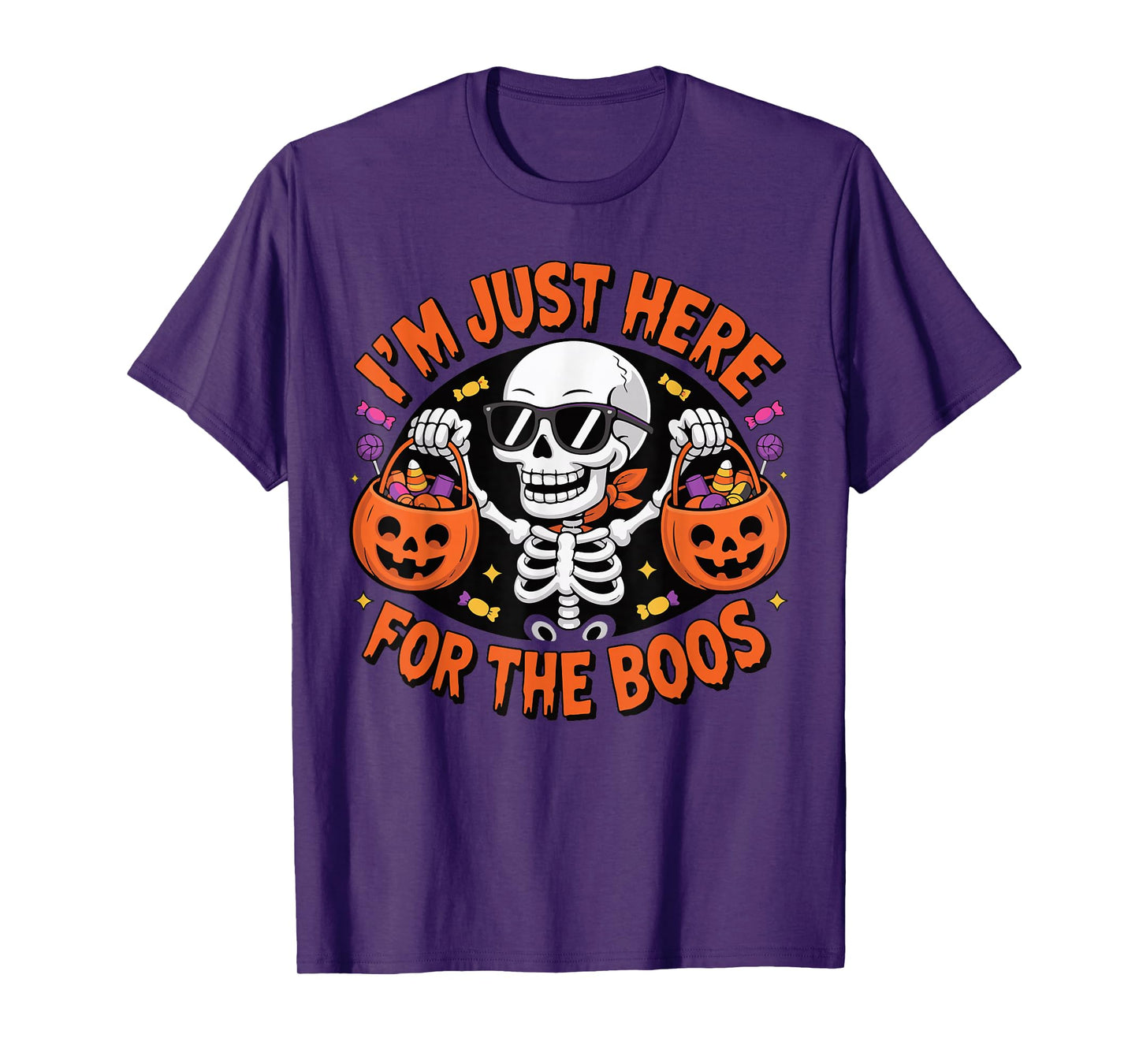 I'm Just Here for The Boos Funny Halloween Skeleton Women T-Shirt