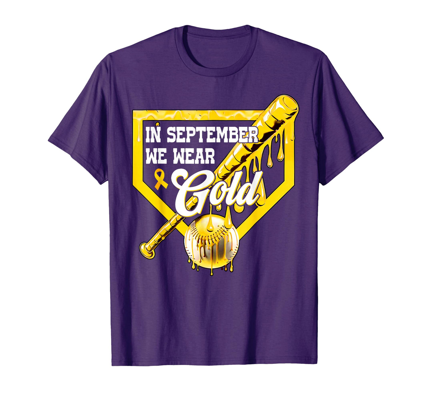 in September We Wear Gold Baseball Drip Boy Childhood Cancer T-Shirt