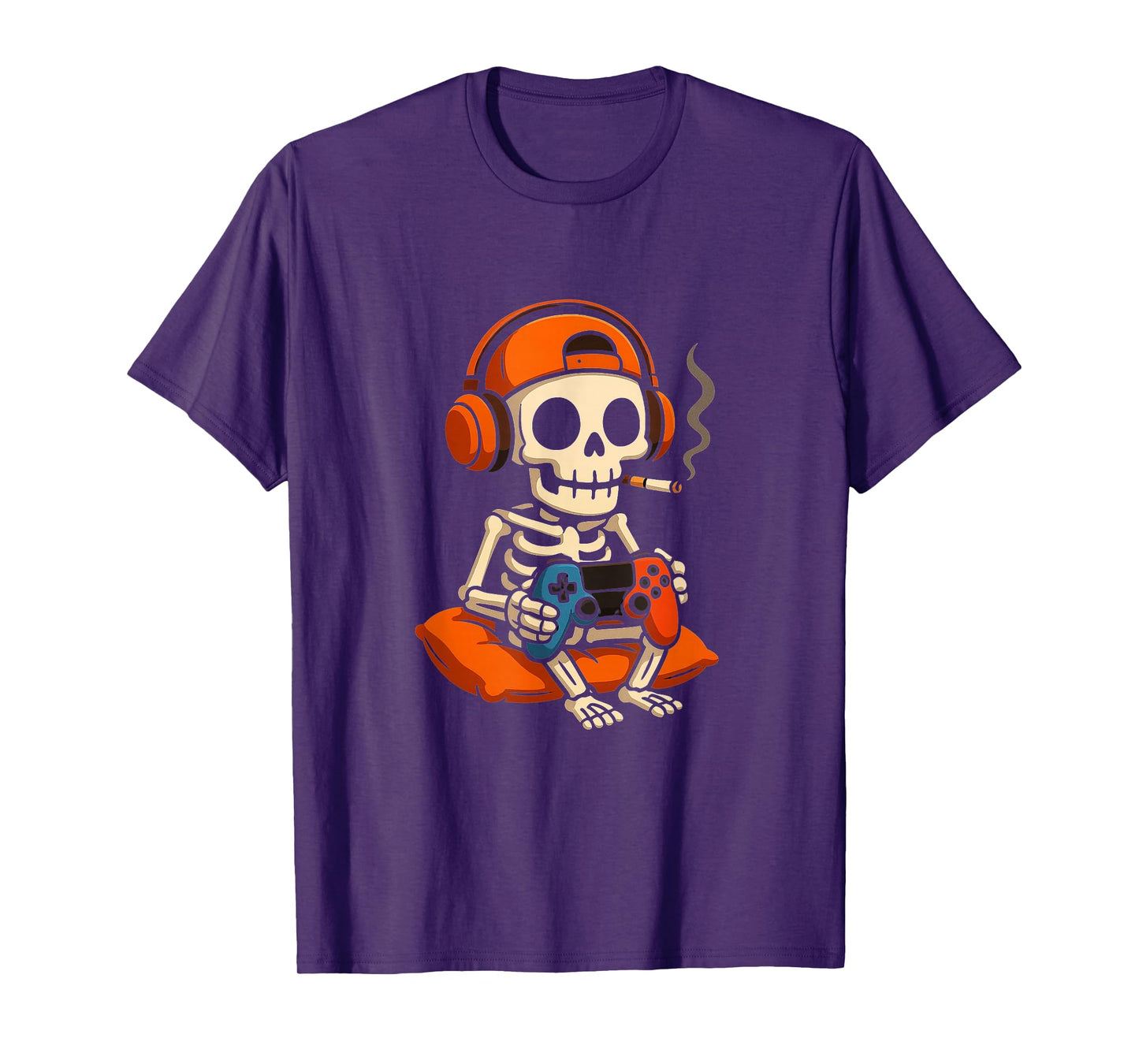 Skeleton Halloween Gamer Vibes - Retro Funny Gaming Graphic T-Shirt