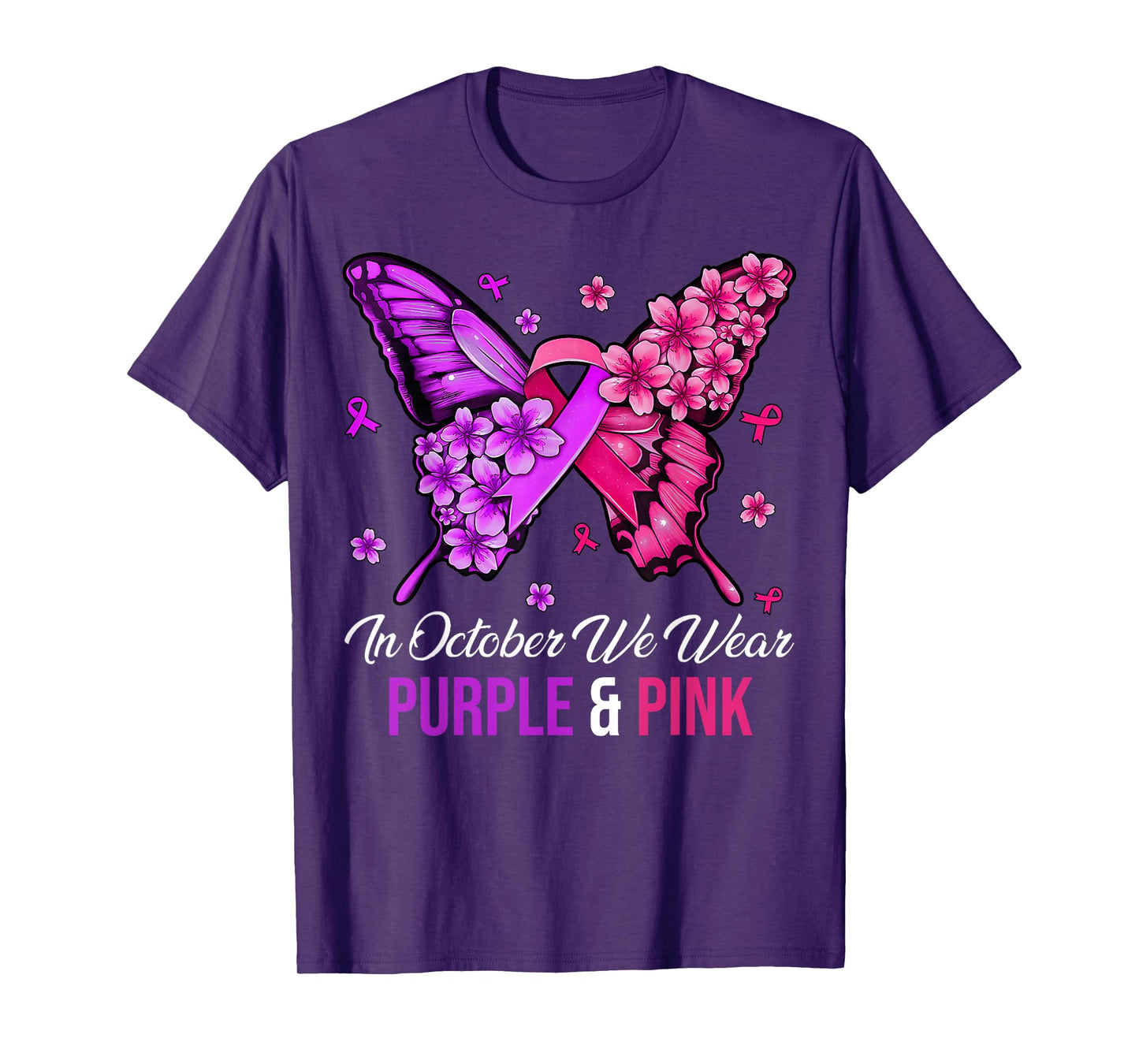 Breast Cancer And Domestic Violence Awareness Butterfly T-Shirt