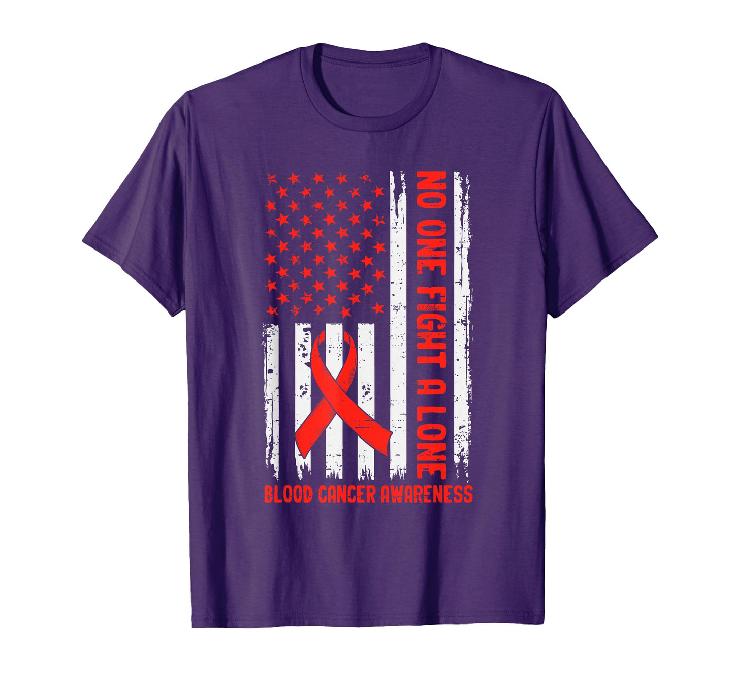 Blood Cancer Awareness American Flag Ribbon Red Support Men T-Shirt