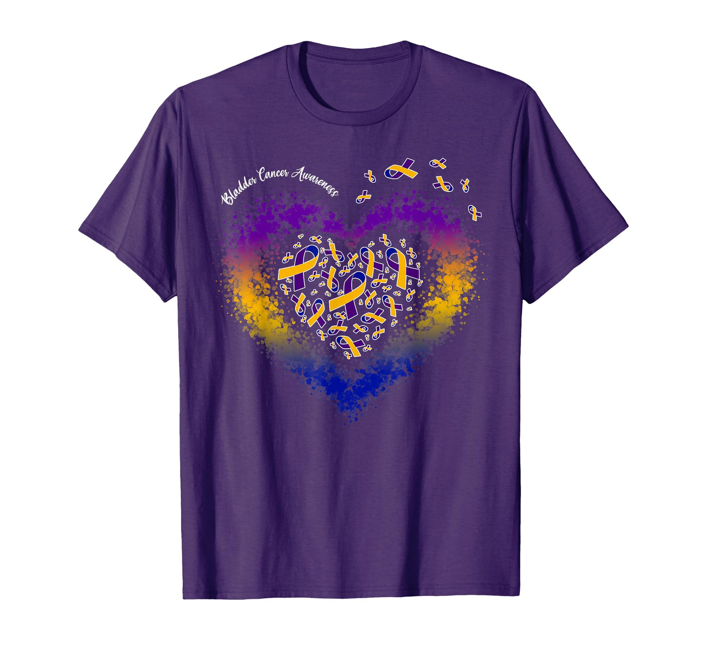 Marigold Blue & Purple Ribbon Heart Bladder Cancer Awareness T-Shirt