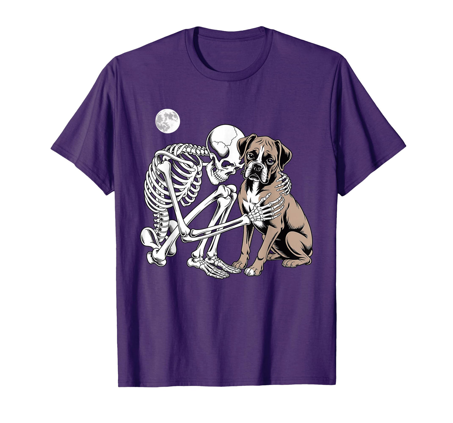 Skeleton Hugging Dog Halloween Boxer Lover Mom Dad T-Shirt