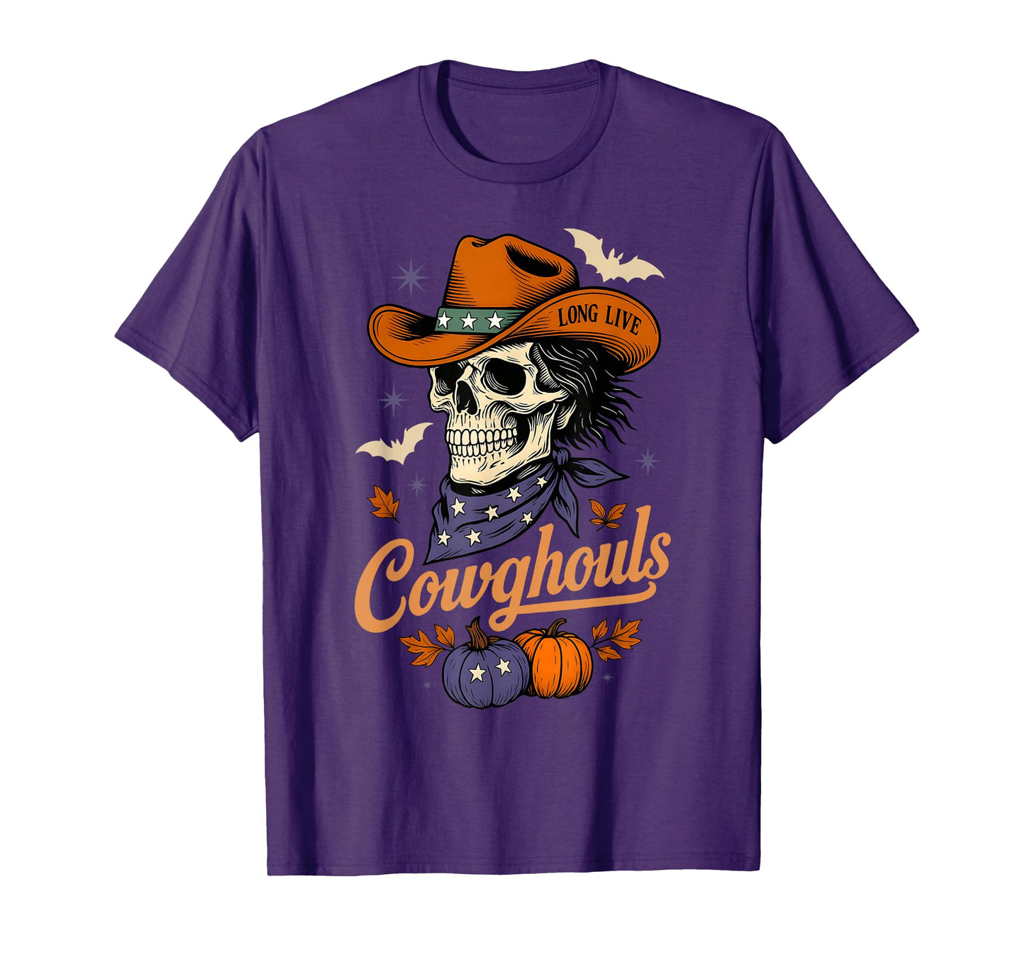 Cowghouls Long Live Halloween Skeleton Cowboy Western Ghost T-Shirt